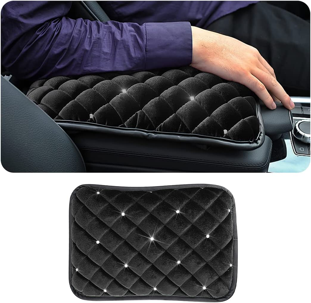 AUCELI Fluffy Car Armrest Cover, Bling Diamond Auto Center Console Pad, Soft Seat Box Protector, Plush Cushion for Arm Rest, Vehicle Interior Protection Accessories, Universal Fit Truck SUV