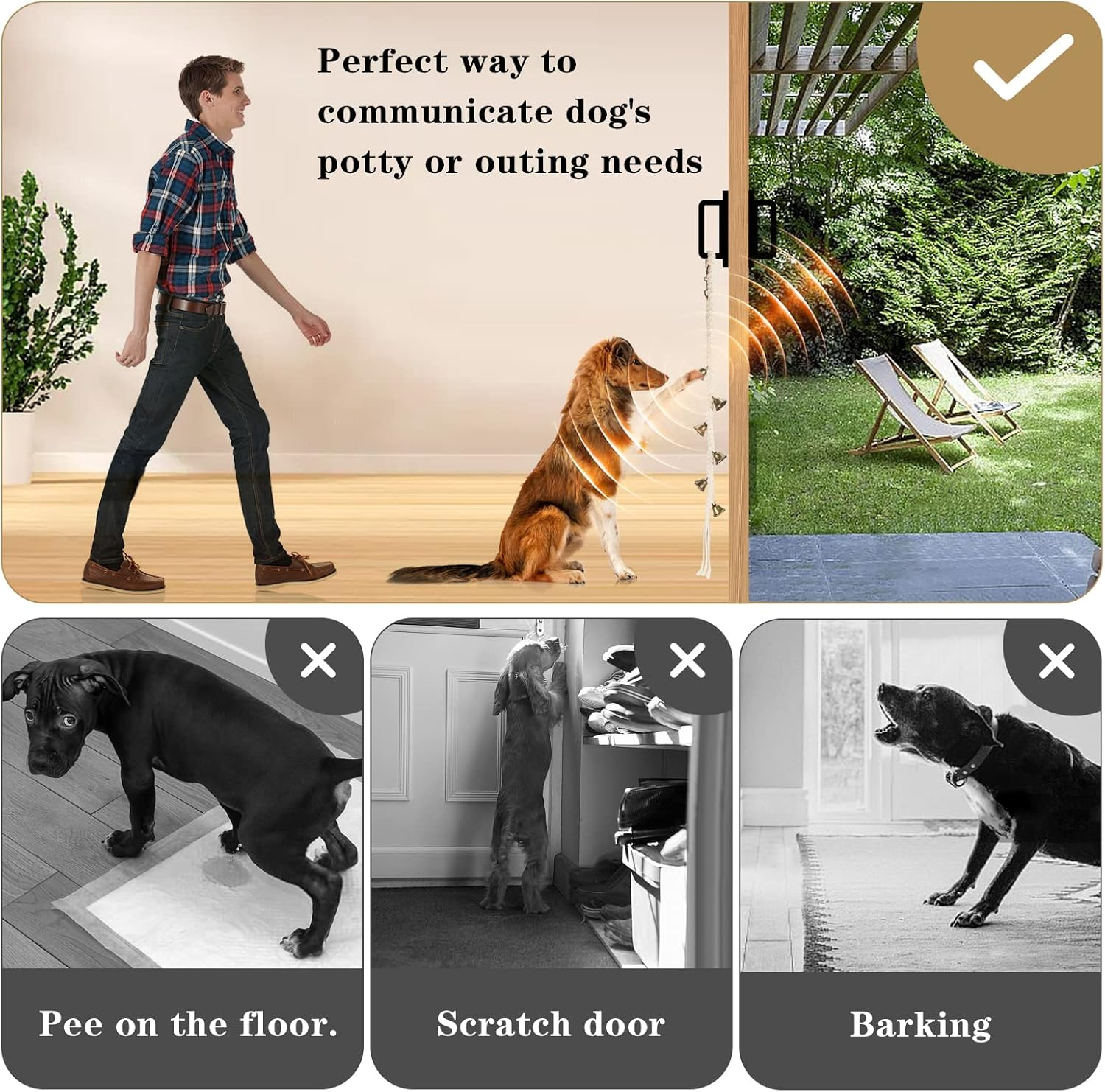 KLOGTSIND Dog Bell for Door Potty Training, Cotton Handwoven Dog Doorbell with 6 Extra Loud Bells for Dog Training, Adjustable Hanging Door Bell for Small Medium Large Dogs to Ring to Go Outside - Gold; 2 Pack image number 6