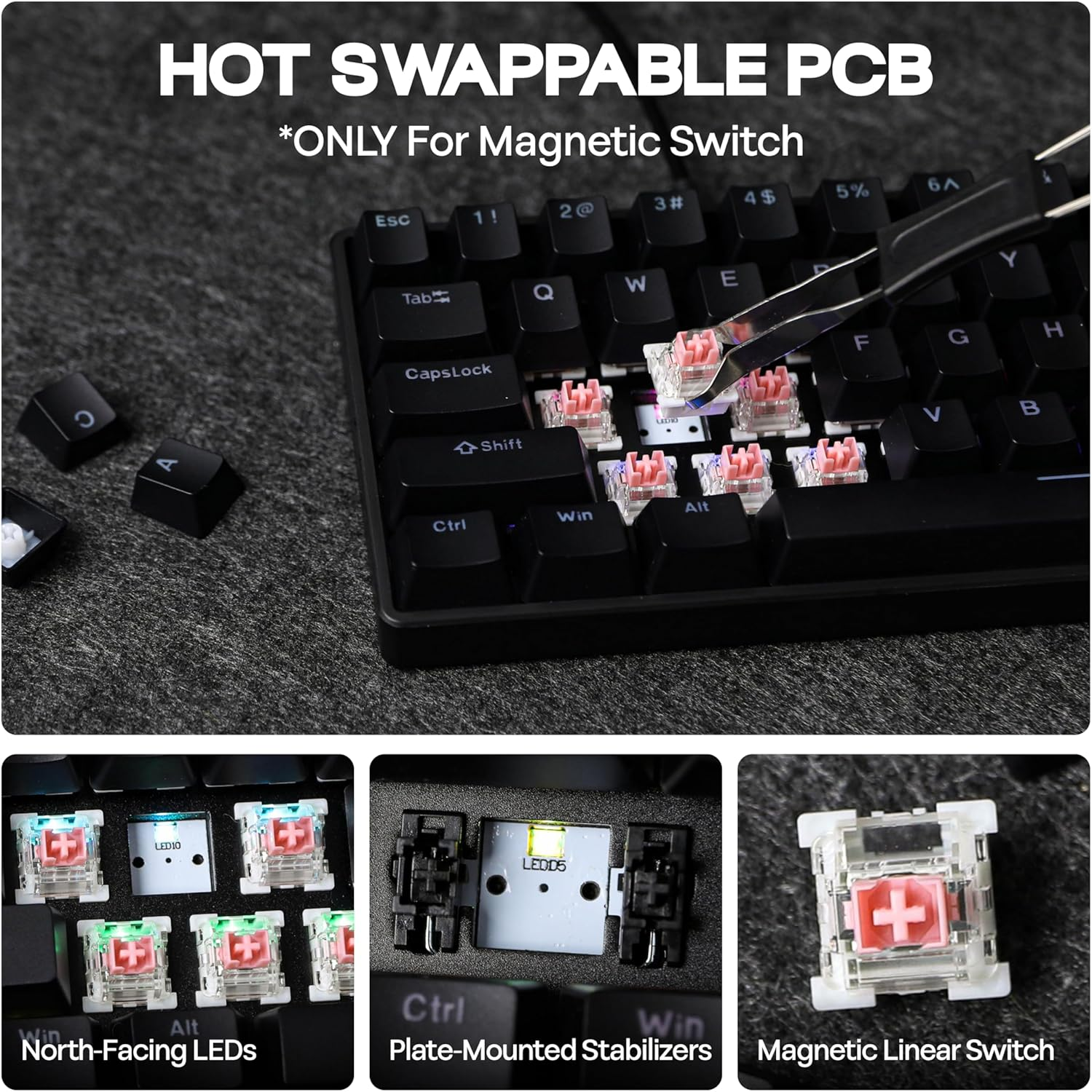 Mechlands VTER Fighting68 HE Magnetic Gaming Keyboard with Adjustable Actuation, 0.08Mm RT Precision, 8K Polling Rate, 68-Key Compact USB-C Wired Keyboard, Hot-Swappable, RGB Backlit (Black) image number 2