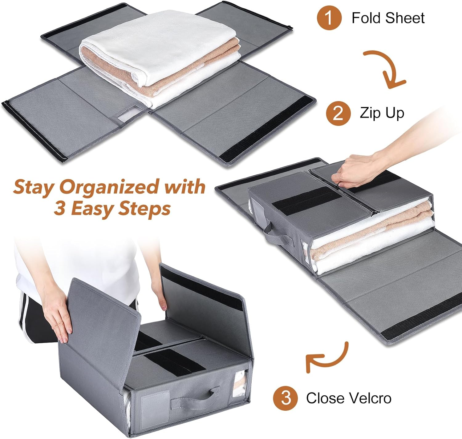 Linen Storage Bag, Bed Sheet Organiser with Handle, 6 Pack King Size Foldable Storage Box for Wardrobe, under Bed Storage | Premium Organiser with Clear Window & Labels for Home Storage & Organisation