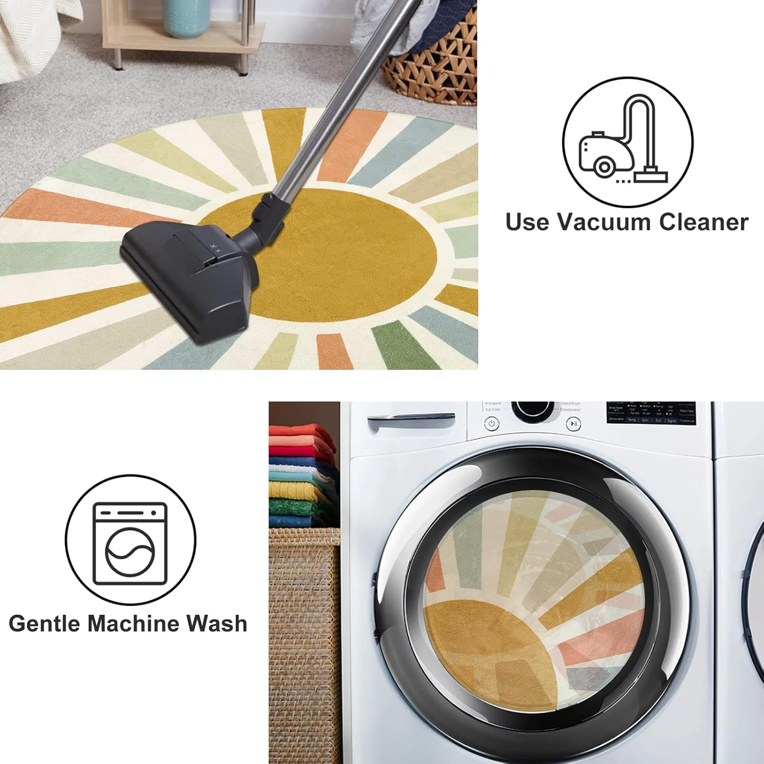 STARUIA Boho Sun round Area Rug, 6'X6', Monet, Living Room, Nursery, Playroom, Non-Slip, Washable image number 6