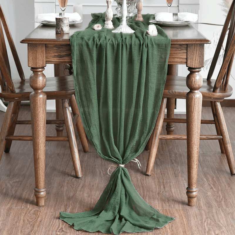 Artoid Mode Verde Foresta Fashion Boho Gauze Cheesecloth Dusty Table Runner, 90 X 300 Cm Seasonal Holiday Kitchen Dining Table Decoration for Indoor Outdoor Home Party Decor image number 2