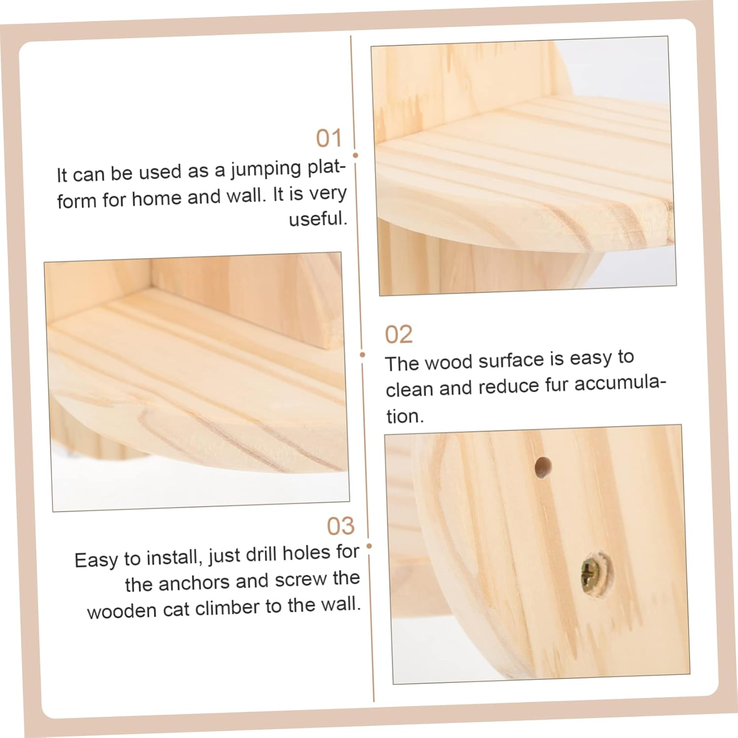 FRCOLOR 5Pcs Wall Cat Jumping Platform Wood Cat Shelf Accessories Safe Climbing Board Wood Shelves Wall Rack Shelf Perch Wooden Climbing Board Household image number 6