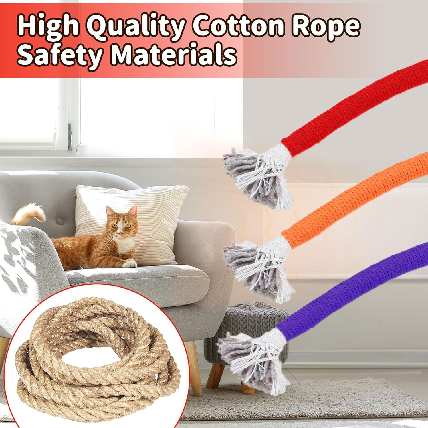 3 PCS Cotton Rope Cat Toys for Indoor Cats, Catnip Toys, Interactive Cat Rope Toys, Cat Teeth Grinding Toys for All Breeds of Cats image number 4
