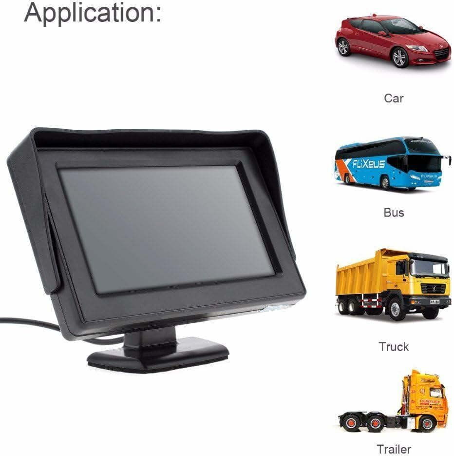 LEDON 4.3" HD Monitor Reverse Camera Rear View Backup Parking Cam Kit Night Vision image number 5