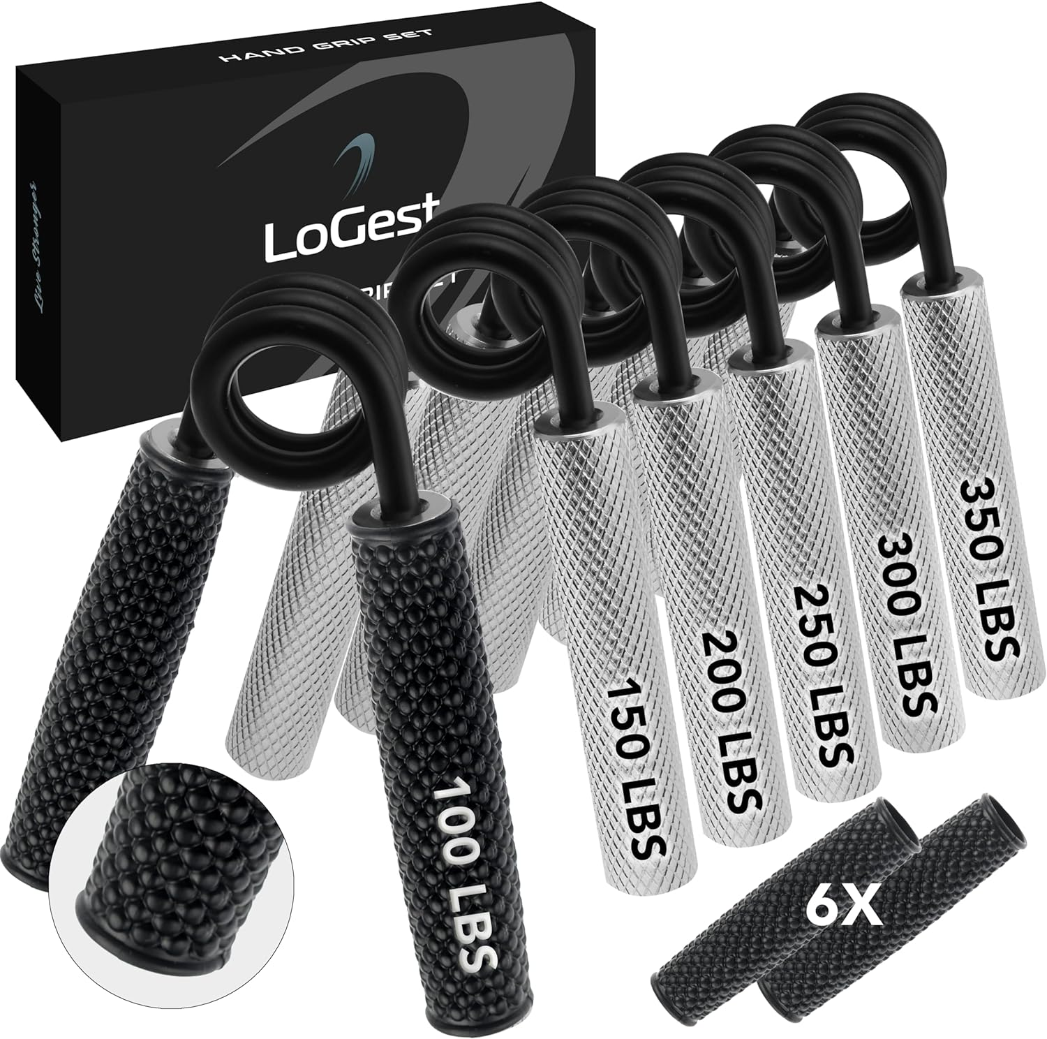 Logest Metal Hand Grip Set, No Slip Heavy-Duty Finger Strengthener with Gift Box, Great Wrist & Forearm Exercise, for Home Office & Gym Use, for Beginners to Professionals
