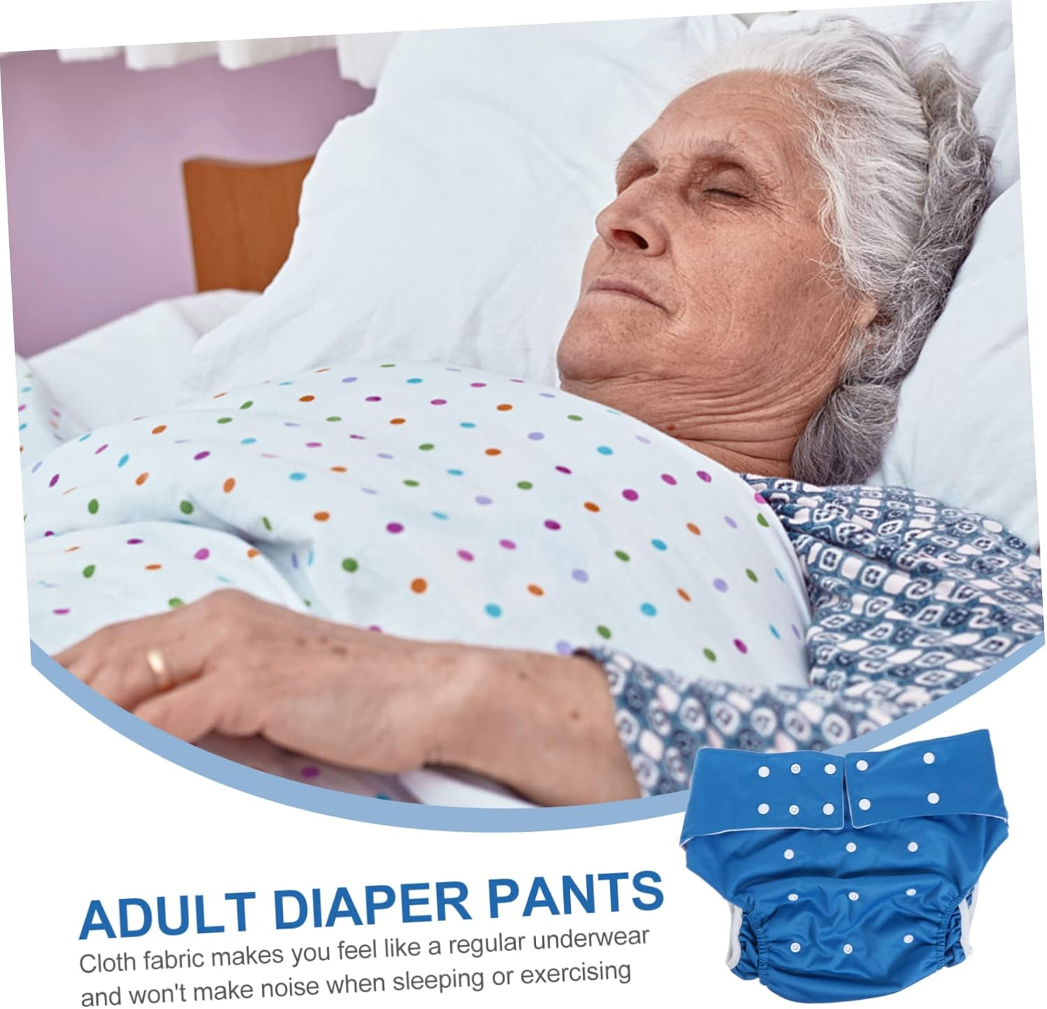 Adjustable Leak-Proof Adult Cloth Diaper Pants with Double Row Buttons, Washable Reusable Sanitary Underwear for Seniors, Comfortable Blue Fabric Incontinence Briefs