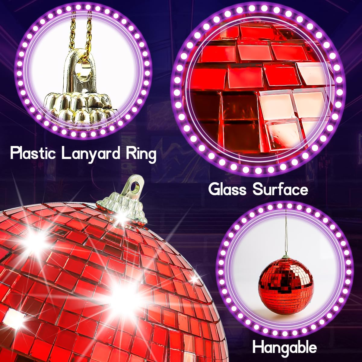17 Pcs Mirror Disco Ball Ornament Reflective Hanging Disco Ball Decor Red Disco Ball Decorations for Christmas Tree Home Party Wedding Table Centerpiece - Red image number 5