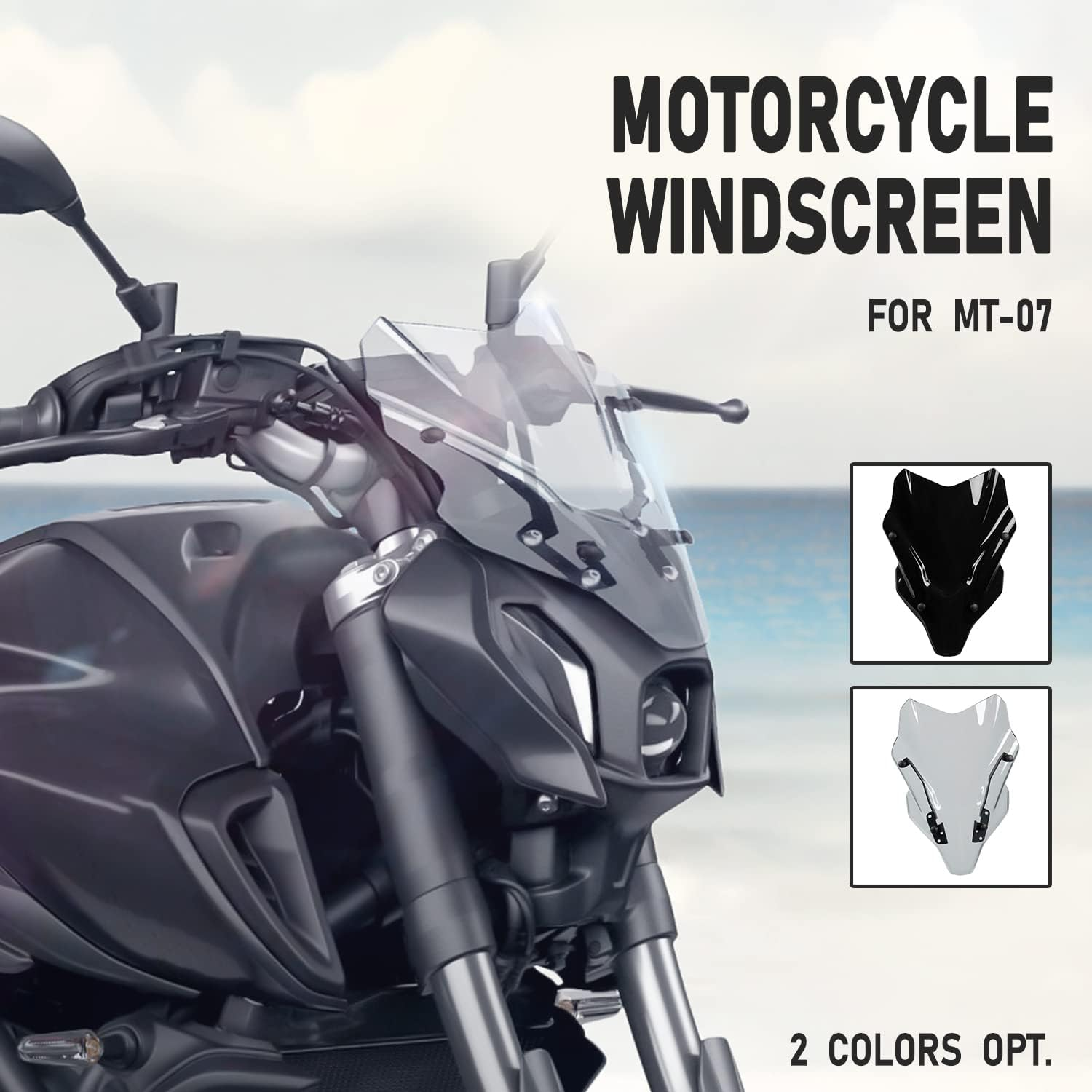 Motorcycle Touring Windshield Windscreen Fairing Wind Deflector MT07 FZ07 Screen Shield Visor Protector W/Bracket Compatible with Ya-Maha MT FZ 07 MT-07 FZ-07 2021-2024(Light Smoke) image number 2