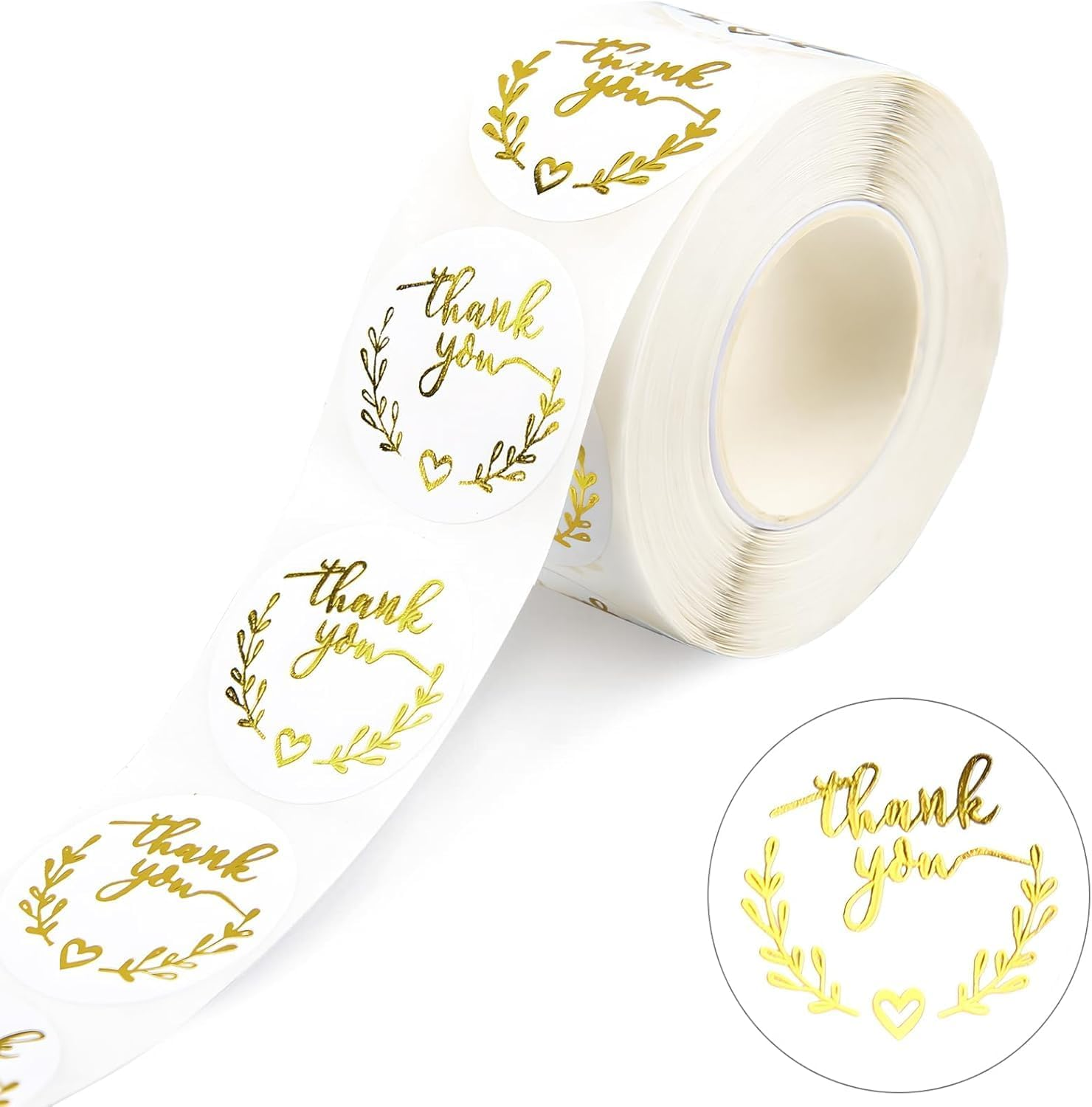 Thank You Stickers Labels, 500 Pieces Golden Olive Color Thank You Stickers for Small Business Adhesive Sticker Labels, Roll Thank You Sticker for Envelopes, Packing Bags, Gift Bags image number 1