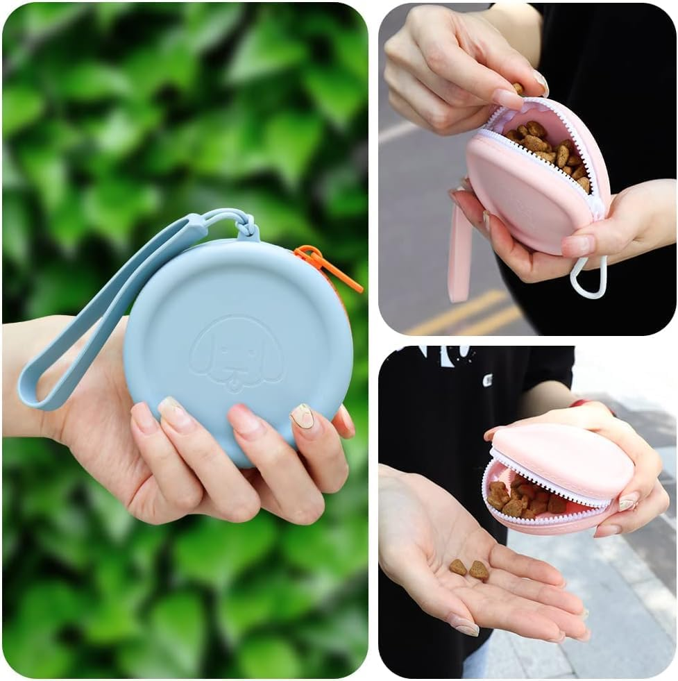 2Pcs Portable Puppy Training Pouch Treat Bag Silicone Dog Treat Pouch,Zippered Dog Treat Pouch with Handle,Silicone Dog Treat Pouch Portable Dog Treat Bag,Pet Small Snack Pocketes,Purple and Grey image number 3