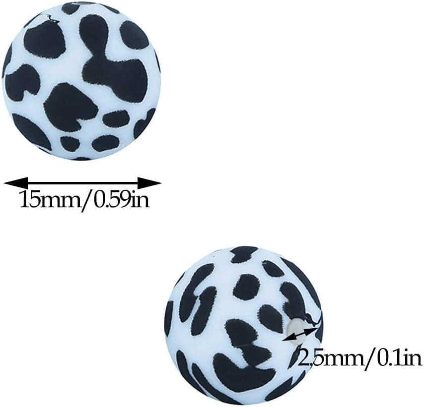 100 Pieces Silicone Beads, Betterjonny 10 Colors Loose Beads with Storage Box 15Mm Cow Leopard Print round Beads for Necklace Bracelet DIY Crafts image number 6