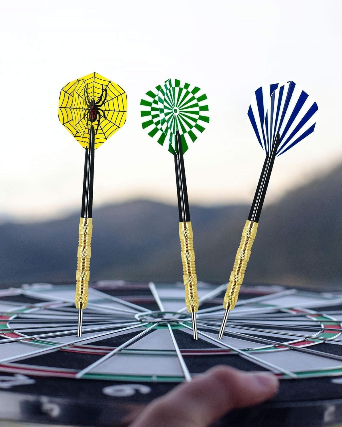 18 Pack Steel Tip Darts, Professional Darts Metal Tip Set with Aluminum Shafts, Standard Flights, Rubber O'Rings and Extra Dart Sharpener image number 3