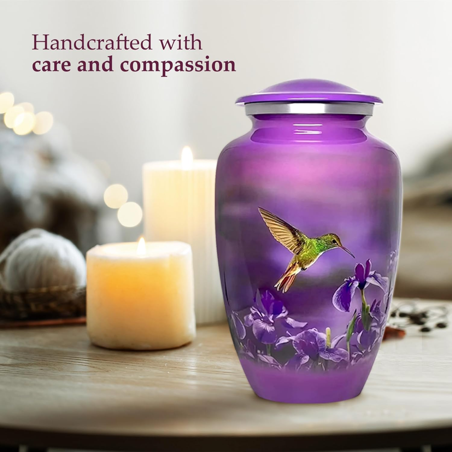 Trupoint Memorials Cremation Urns for Adult - Hummingbird Urn - Handcrafted Cremation Urn, Large Burial Urns for Ashes - Urns for Human Ashes Adult Female, Urn for Ashes for Women - up to 200 LBS image number 1