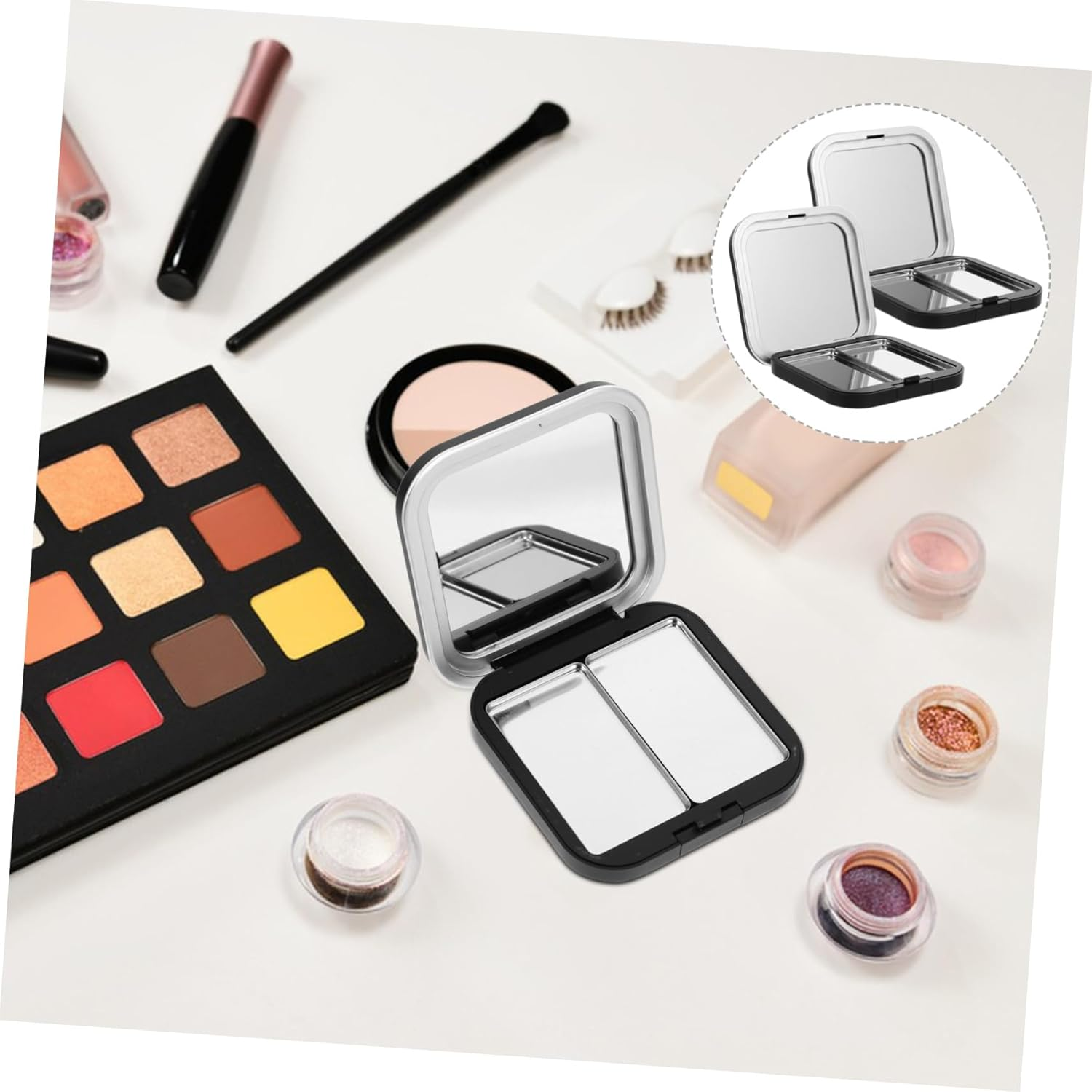 Minkissy 2Pcs Eye Shadow Box Empty Eyeshadow Container Seinte Makeup Eyeshadow Sample Containers Cosmetic Lipstick Tray Compact Eyeshadow Palettes Fixies Travel Loose Powder Iron Blush