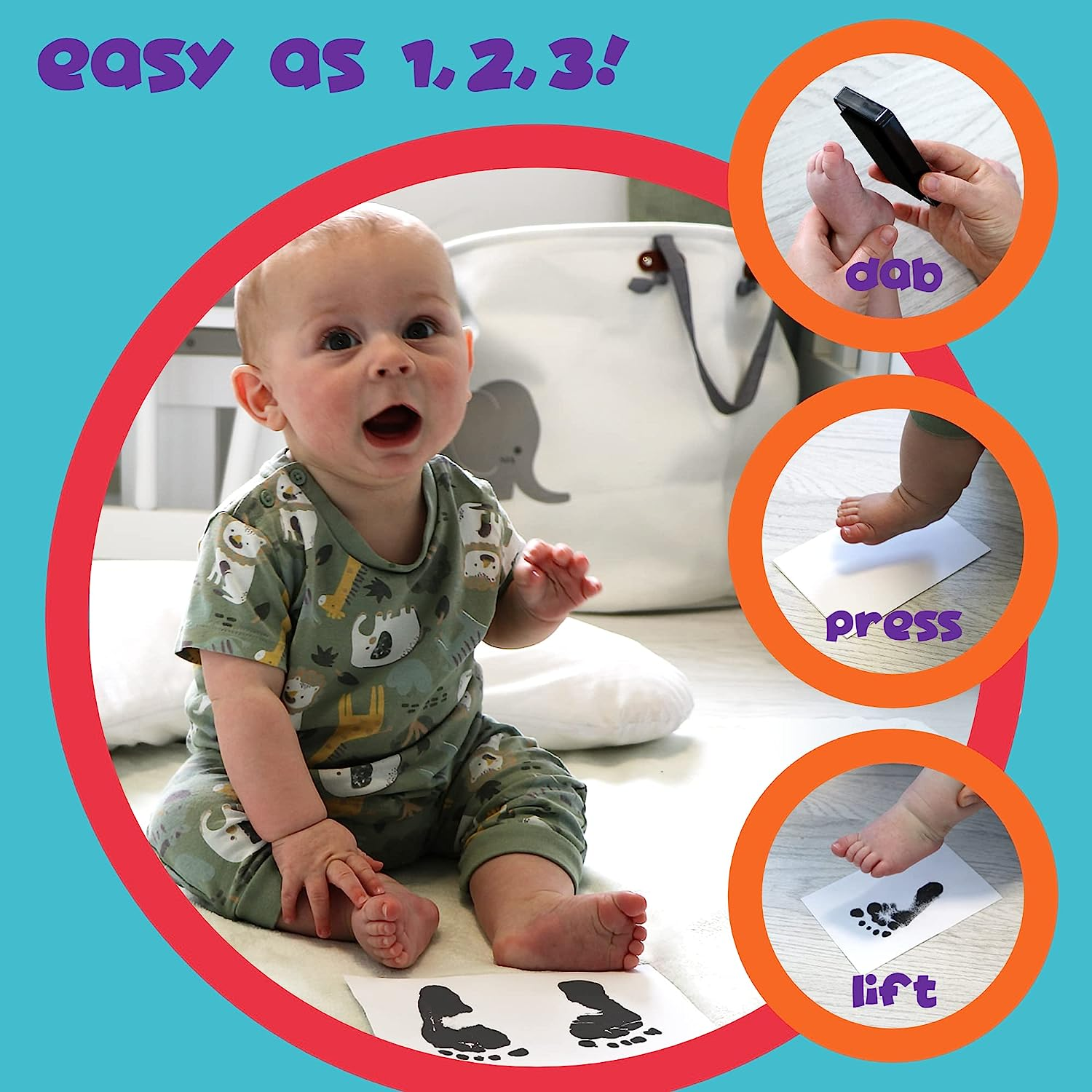 (Black) - Baby Footprint Kit - Easy Clean Baby-Safe Black Ink Pad for Baby Hand Prints and Footprints image number 4