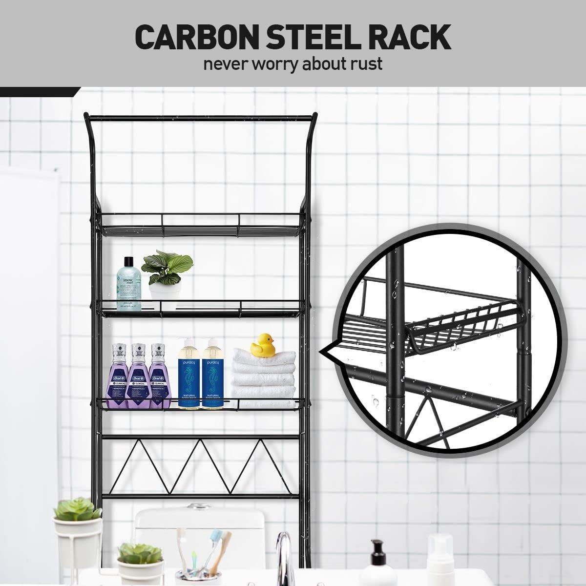 3-Tier over Toilet Washing Machine Shelf Steel Freestanding Bathroom Rack Laundry Shelf Storage Organizer image number 3