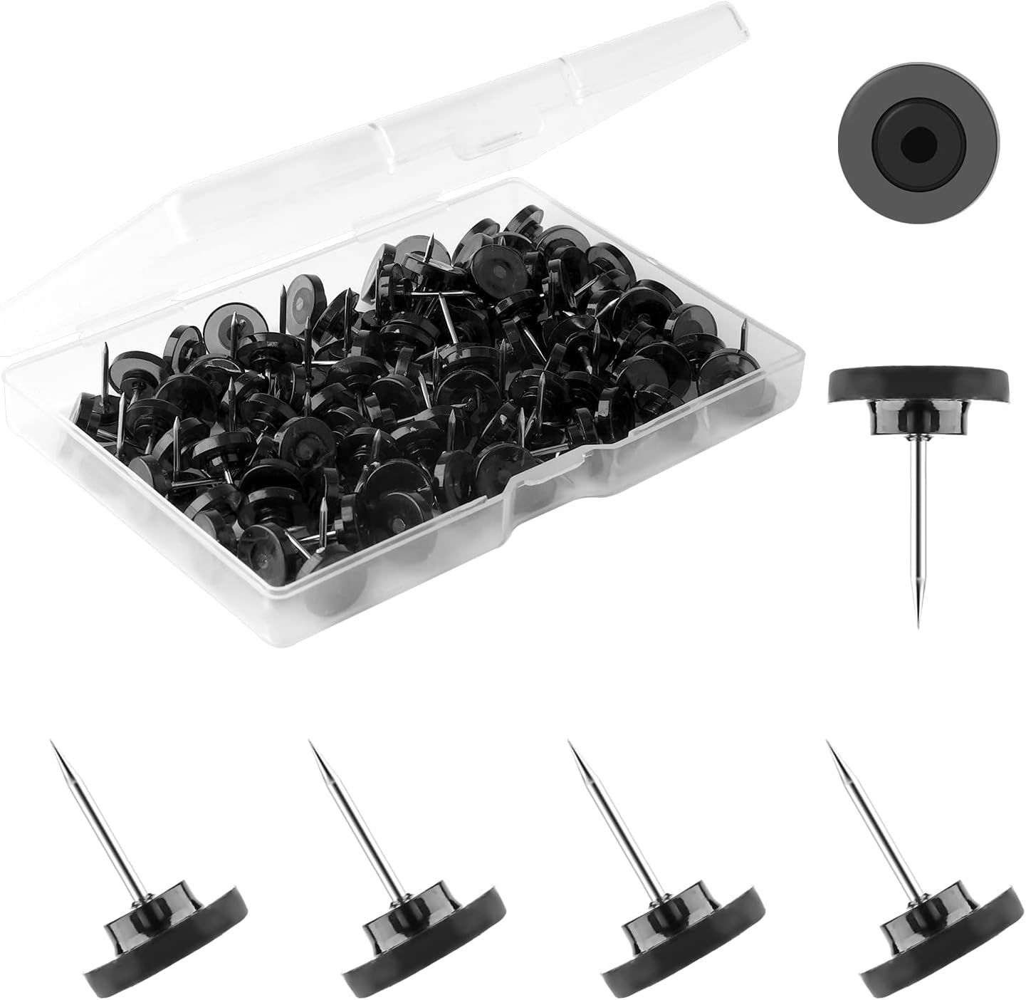 AIEX 100Pcs Clear Push Pins, Plastic Pushpins Thumb Tacks Flat Push Pins with Steel Point for Cork Board Bulletin Board Wall (White)