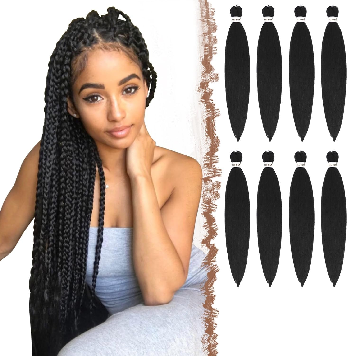 Pre Stretched Hair Extensions for Braids 26Inch Pack of 8 Pre-Stretched Braiding Hair Extensions Texture Synthetic Hair Extensions Braiding Hair Extensions (Black, 20Inch)