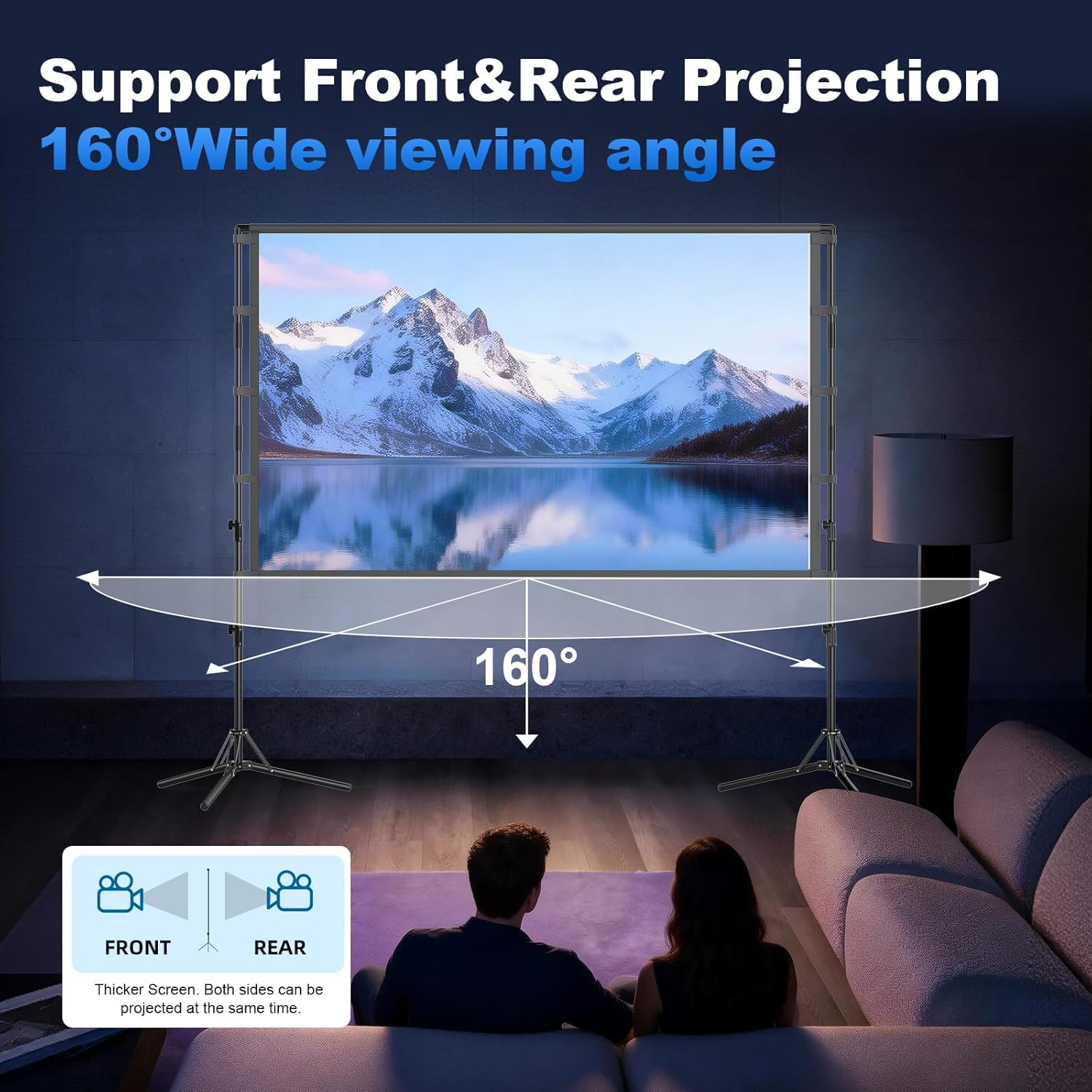 Projector Screen and Stand,Gainvane 120 Inch Portable Projector Screen Indoor Outdoor Projection Screen 16:9 4K HD Wrinkle-Free Light-Weight Movie Screen with Carry Bag for Backyard Movie Night