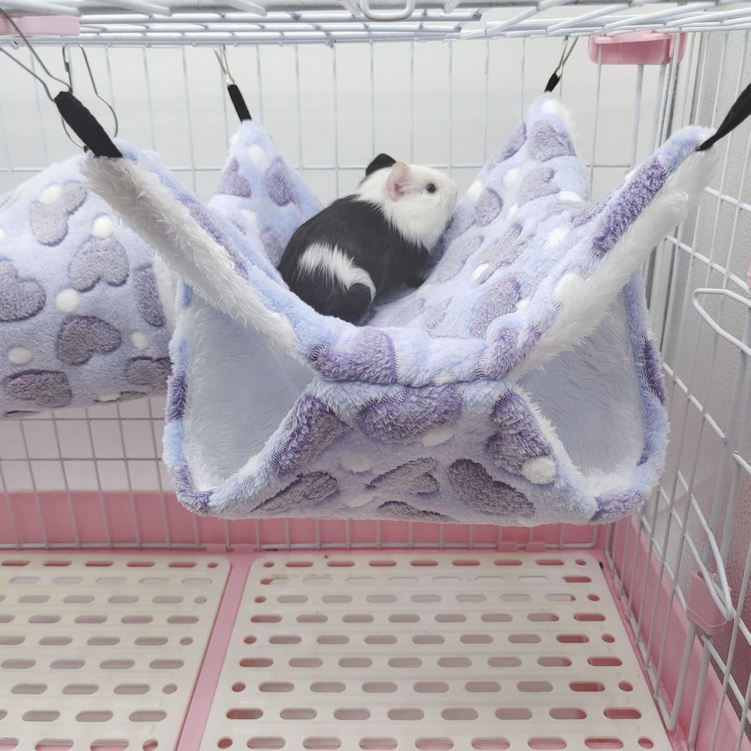 TRADERPLUS 2 Pcs Guinea Pig Rat Hammock Small Pet Warm Plush Bunkbed Hanging Hammock Cage Accessories for Bunkbed Sugar Glider Hamster Ferret Parrot Squirrel Playing (Brown+Purple) image number 6
