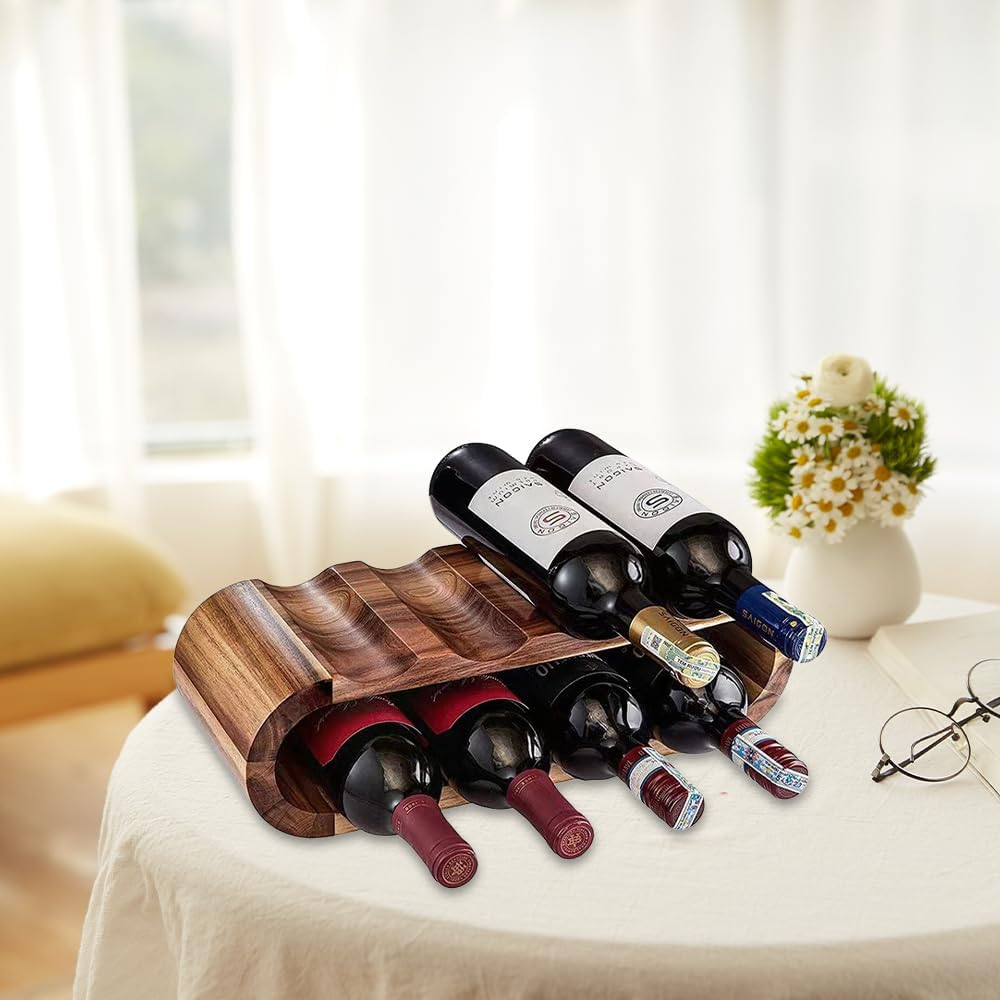 &zwnj;MOTRAIN 2-Tier Acacia Wood Wine Rack, 8 Bottle Countertop Holder, Freestanding Wine Storage for Cabinet, Bar & Pantry | No Assembly Required, Natural Finish Home D&eacute;cor & Gift (Sturdy & Space-Saving) image number 2