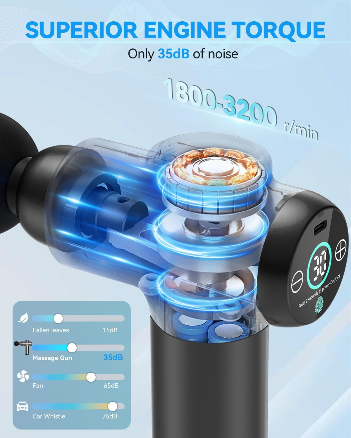 Mini Massage Gun, Pocket-Sized Deep Tissue Massager, 30 Speeds Handheld Muscle Massage Gun, Portable Percussion Massager with 4 Heads, Powerful Muscle Gun Cordless for Travel Home Office Gym (Black) image number 5