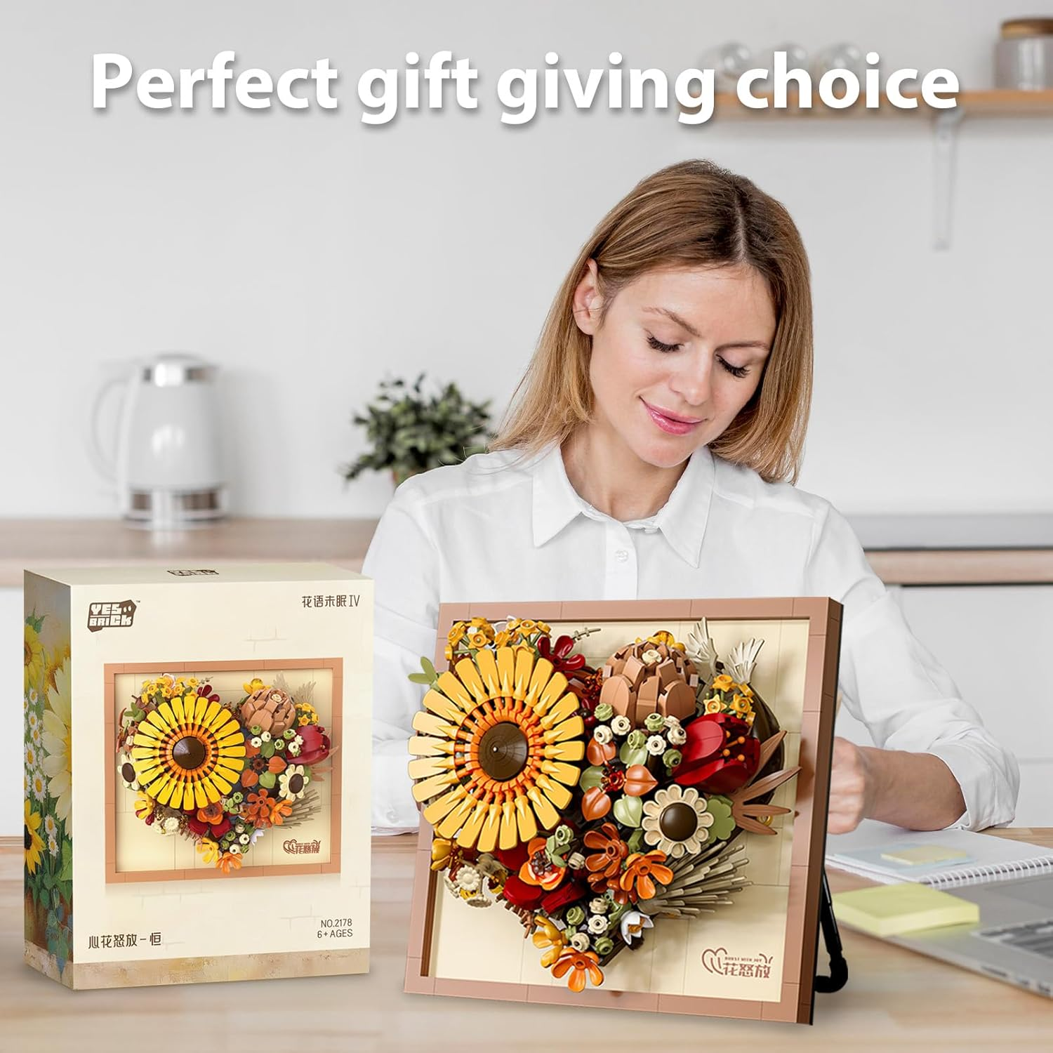 Flowers Building Set with Sunflower, Artificial Picture Frame for Home Room Decor, Flowers Bouquet Crafts for Kids Adults (727 Pcs) image number 3