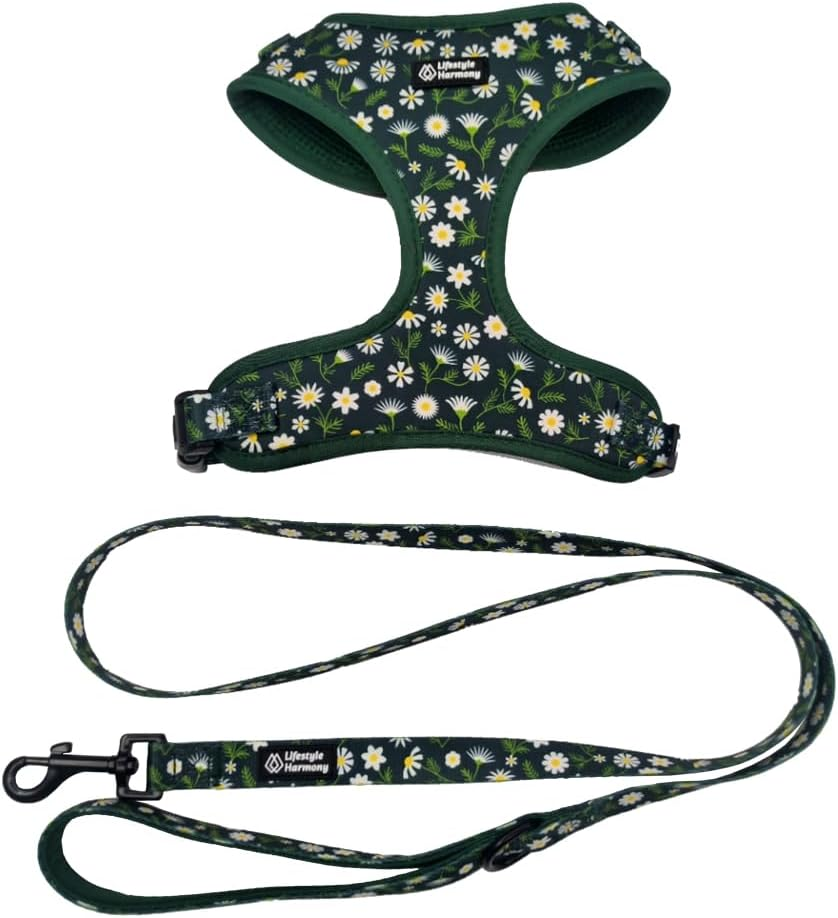 Adjustable Pet Harness and Leash Set&mdash;No-Pull, Lightweight, Breathable, Soft-Padded, Escape-Proof Comfortable for Puppies,Small Dogs,Cats,All Fur Animals. Leash for Easy Walks (Small, Floral) image number 1