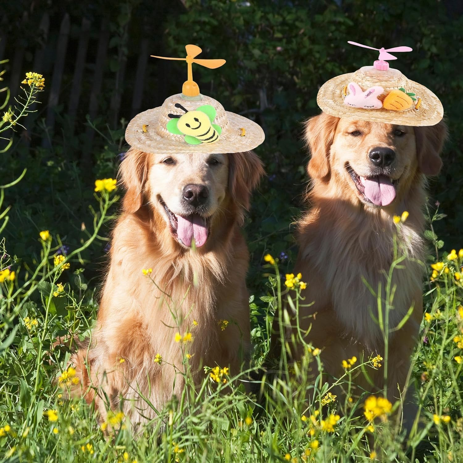 3 Packs Dog Straw Sombrero Hat with Funny Propeller,Summer Pet Sun Cap,Party Halloween Hat Costume for Small Medium Large Dogs,Dog Hair Accessories (Style1, L) image number 4