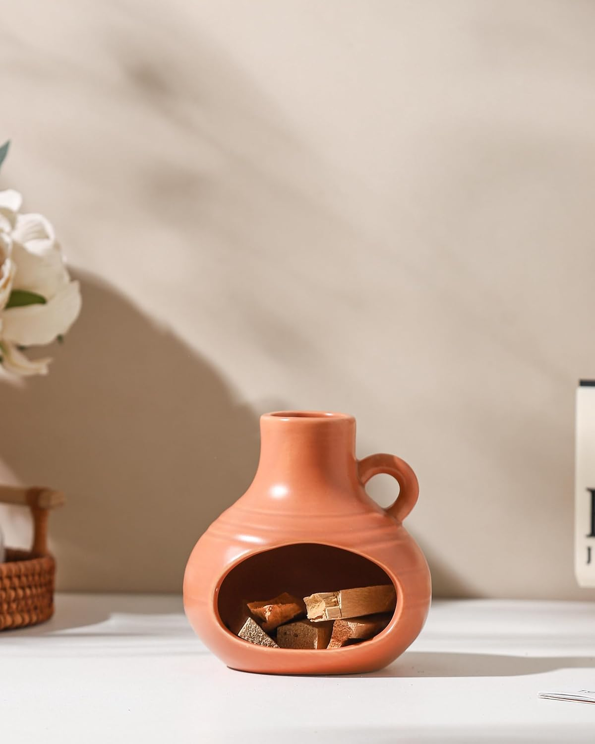 3 in 1 Holder Burner, Modern Chiminea Incense Burner for Palo Santo Sticks Cones Sage Bundles, Ceramic Smudge Bowl, Meditation Yoga Home Decor (Terracotta) image number 2