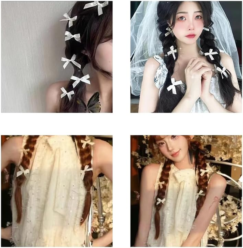 Small Hair Bow Clip Accessories Set for Women Girls Mini Hair Barrettes for Fine Hair Flower Girl Hair Bow Clip Halloween Hair Clips Tiny White Christmas Hair Ribbon Bow Hair Clips for Girls Party - Long Tail Hair Bow Clip image number 2