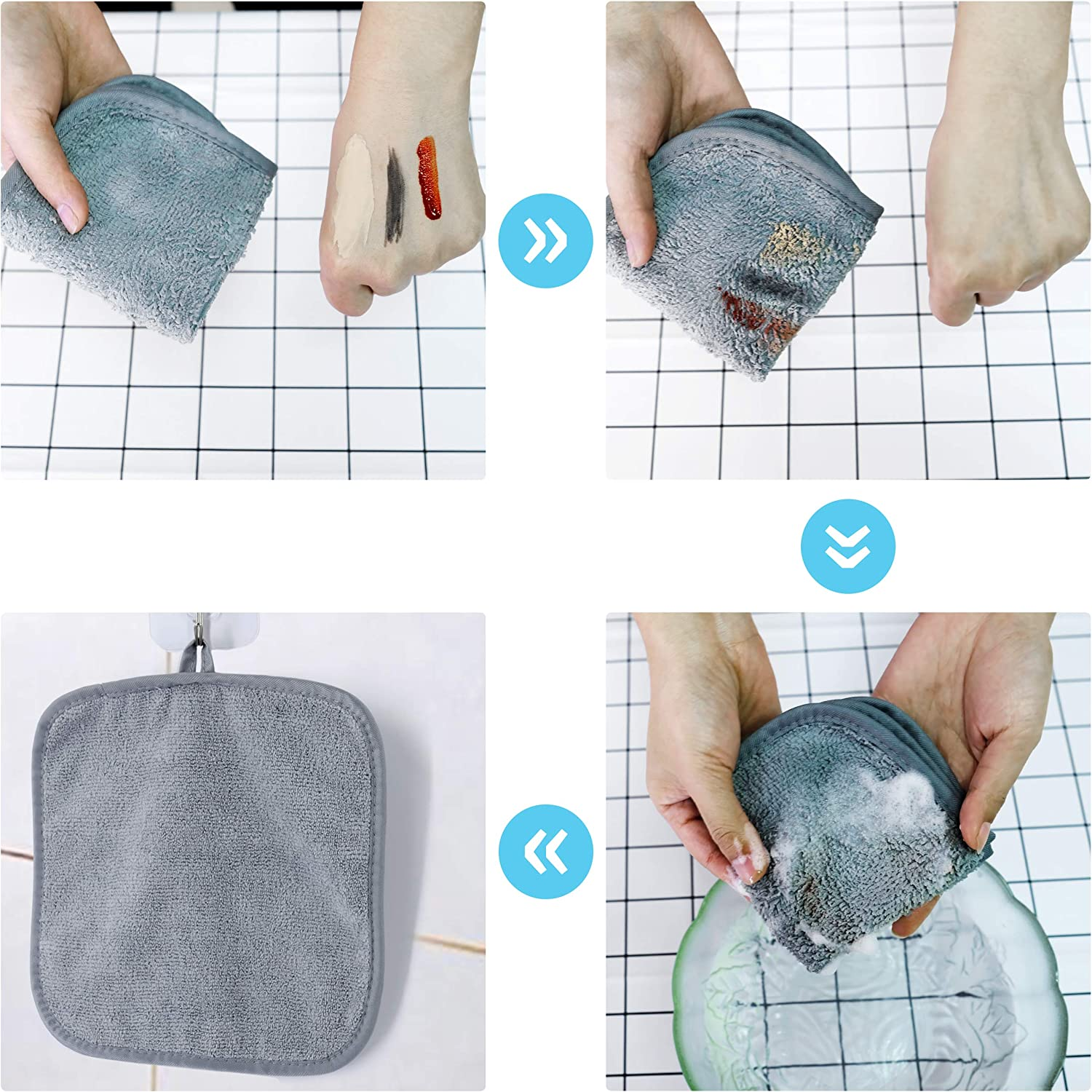 Polyte Premium Hypoallergenic Chemical Free Microfibre Makeup Remover and Facial Cleansing Cloth 6 Pack (20X20 Cm, Gray/White) image number 3