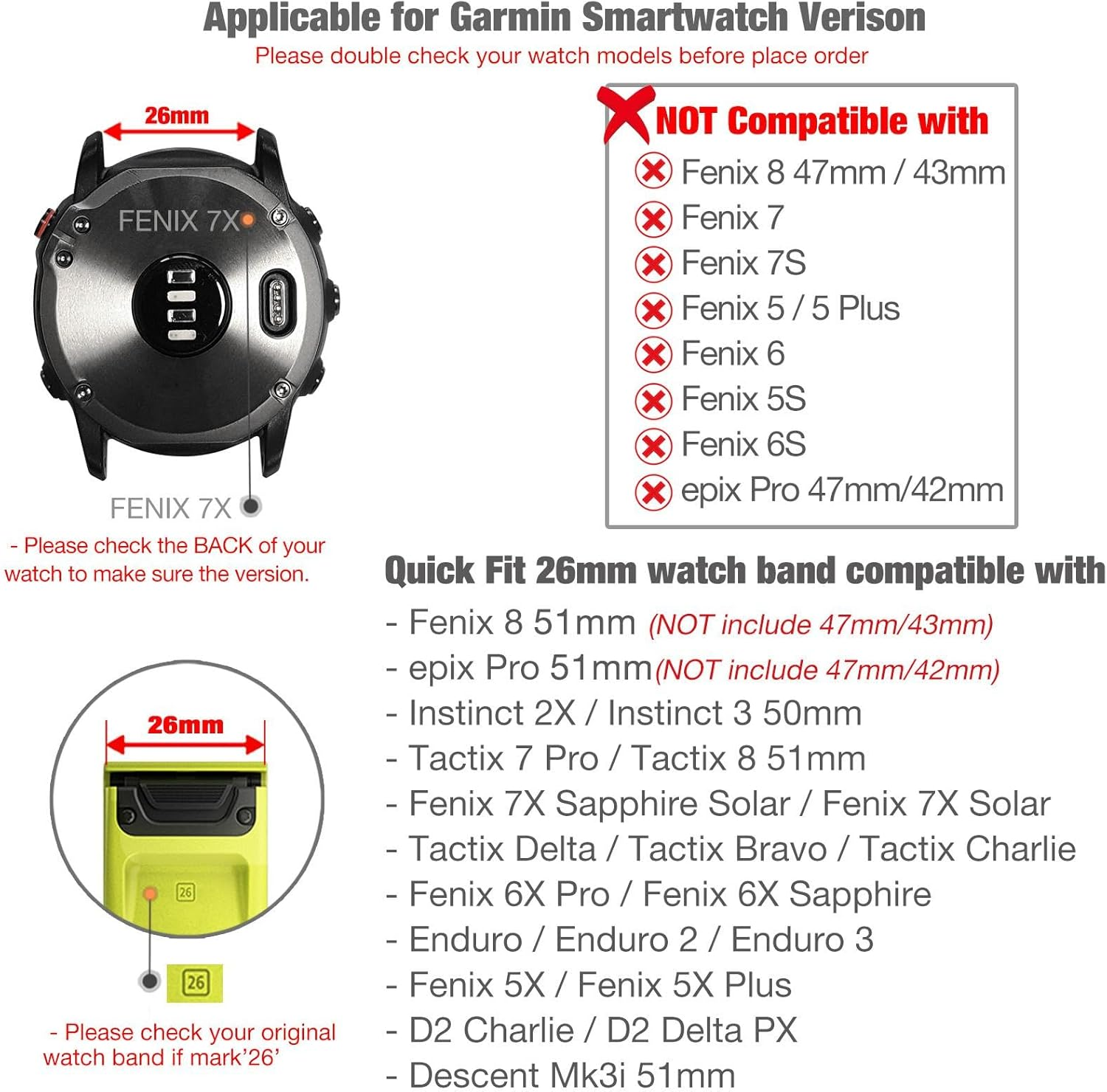 Abanen Quick Fit Silicone Watch Bands for Garmin Fenix 8 51Mm / Fenix 7X / Fenix 6X / Fenix 5X / Instinct 2X,Soft Sport Bicolor Waterproof Wristband Strap for Epix Pro 51Mm,Tactix 7 Pro - Dark Blue-Black image number 2