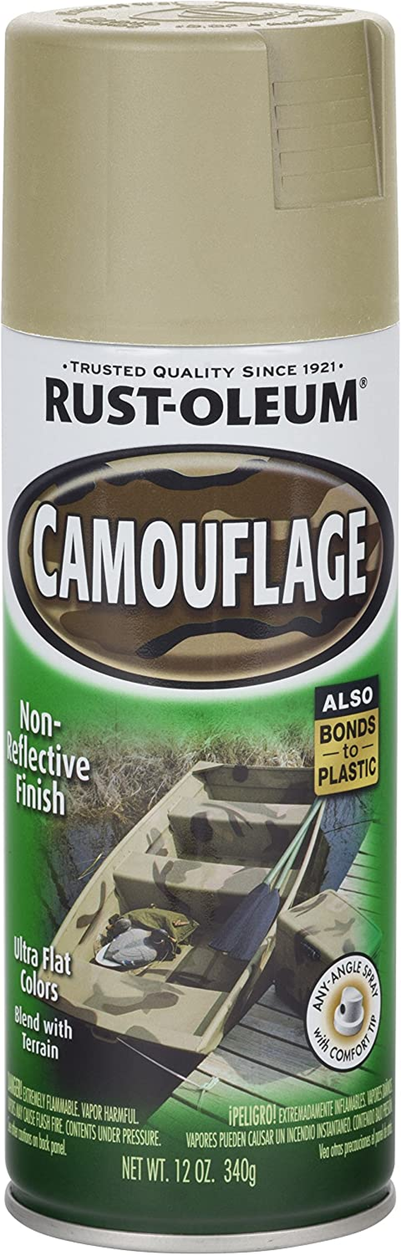 Rust-Oleum Camouflage Spray Paint 340G - Khaki, Flat Non-Reflective Finish, Multi-Surface for Metal, Wood & Masonry &ndash; Fast-Drying for Durable Outdoor Use