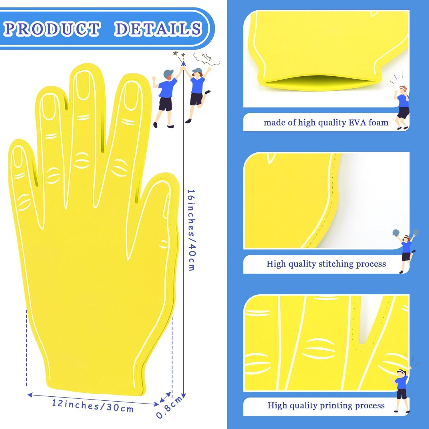 Sotiff 3 Pcs 16 Inches Giant Foam Hand High Five Foam Finger Cheerleading Foam Fan Finger Foam Hand Pompom for Sports Events Games Celebration