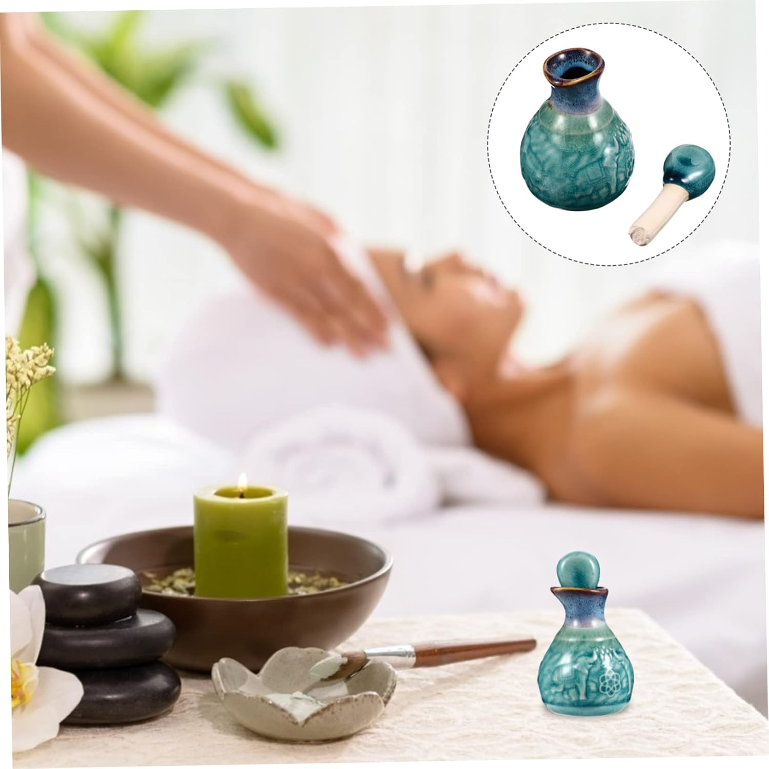 Ceramic Essential Oil Bottle Compact Perfume Dispenser for Aromatherapy Home - Blue image number 3