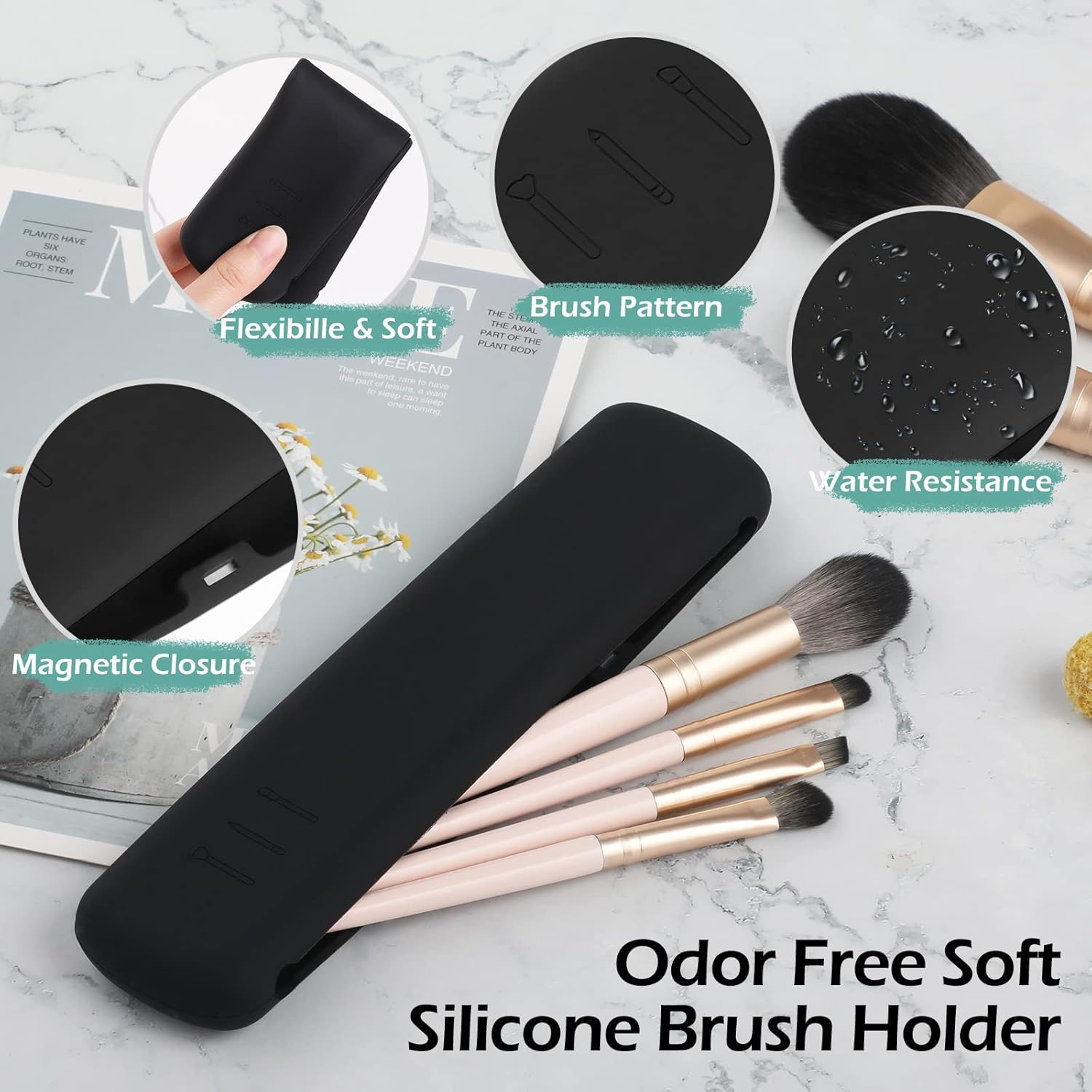 Geeric Silicone Cosmetic Bags, Travel Makeup Brush Holder Portable Cosmetic Face Brushes Organizer for Travelling Lightweight Makeup Brush Case Pouch Holder for Woman Black image number 2