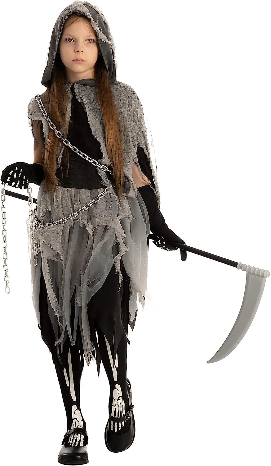 Spooktacular Creations Girl Grim Reaper Costume with Gloves and Tights Glow in the Dark, Scary Halloween Costume image number 3