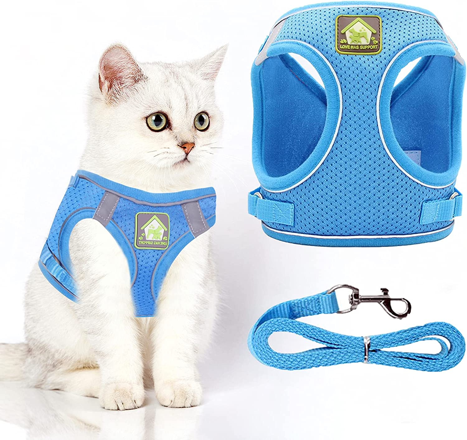 Harness Vest and Leash for Cat Dog: Escape Proof Collar Harness with Lead Set for Kitten Small Puppy, Adjustable Soft Harness with Reflective Strips for Walking image number 4