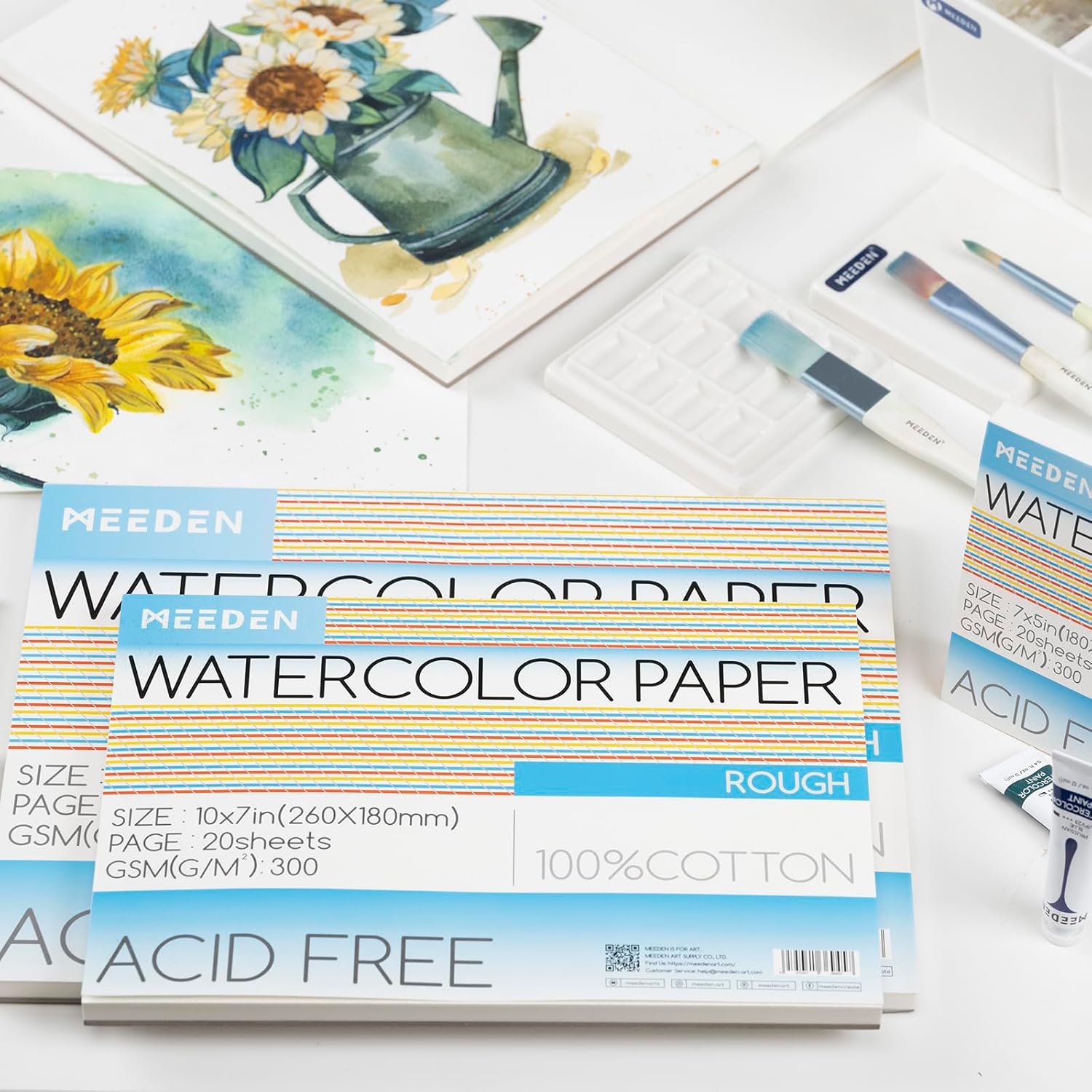 MEEDEN Watercolour Paper Block, 100% Cotton Watercolour Paper Pad of 20 Sheets, 140Lb/300Gsm, Acid-Free Art Paper for Watercolour, Gouache, Ink and More, 10" X 7" Rough Grain image number 5