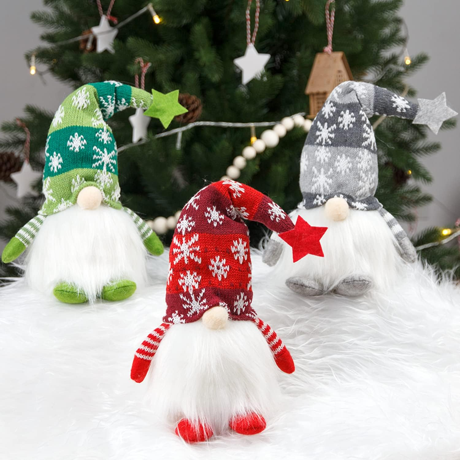 Christmas Gnomes Plush Doll, 2 Pack Christmas Elf Decoration Ornaments Thanks Giving Day Gifts Gnomes Swedish Tomte Xmas Ornaments for Home Decor (Snowflakes，Red&Grey) image number 6