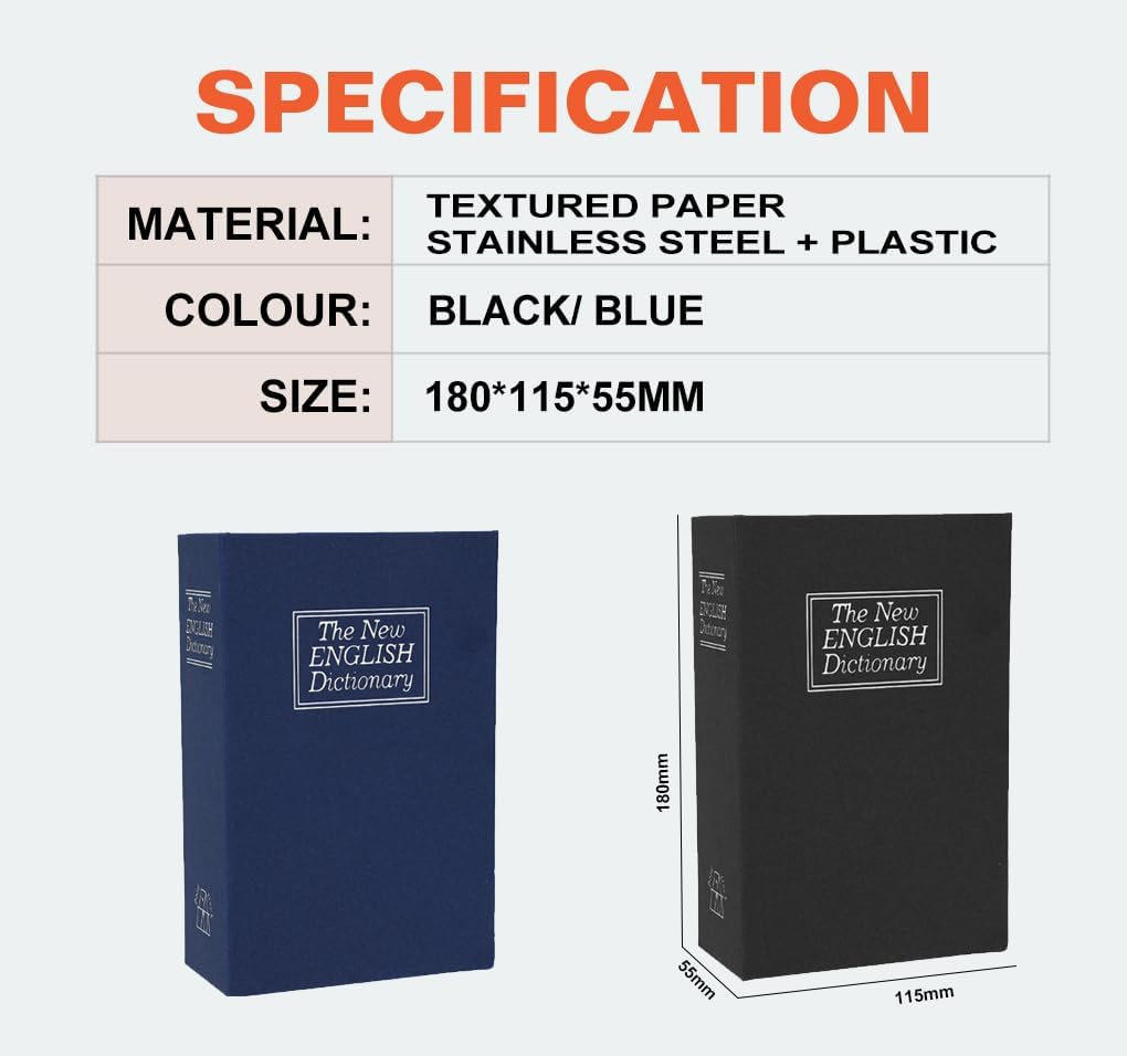 Vivva Home Dictionary Diversion Safe Lock Box,Book Safe with Key Lock,Hidden Box, Coverbook Containers for Cash and Jewelry (Blue) - Black image number 2