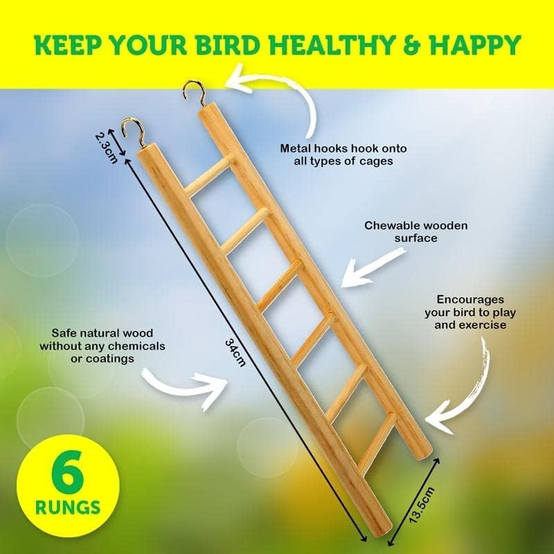 [6PCE] Pet Basic Natural Wooden Ladder Bird Toy, Interactive Wooden Ladder Bird Toy, Fun and Stimulating Playtime for Birds (13.5Cm X 34Cm) image number 2