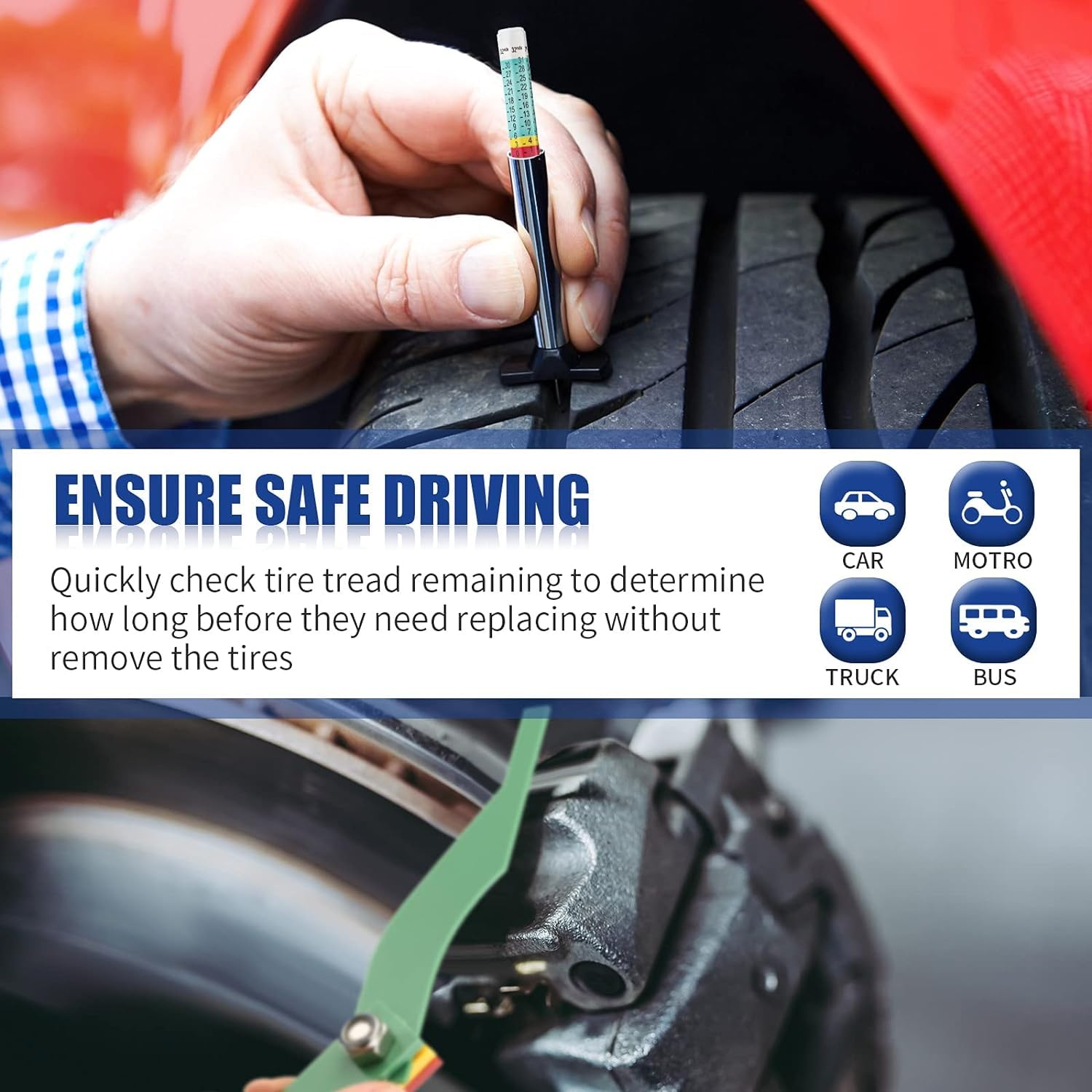 Car Tire Tread Depth Gauge Brake Pad Measuring Tool Tread Depth Tool,Tire Wear Gauge Digital Measurement Pad Suitable for Cars Motorcycles Trucks image number 1