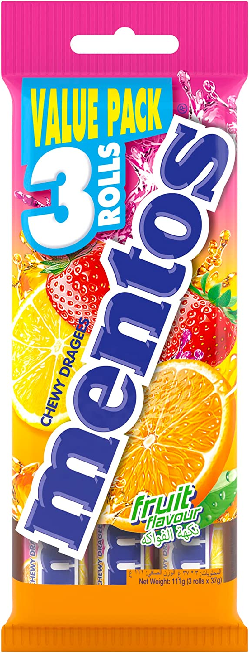 MENTOS Fruit Candy Roll 3 Pack, Classic Mix of Fruity Flavours, 112.5G image number 2