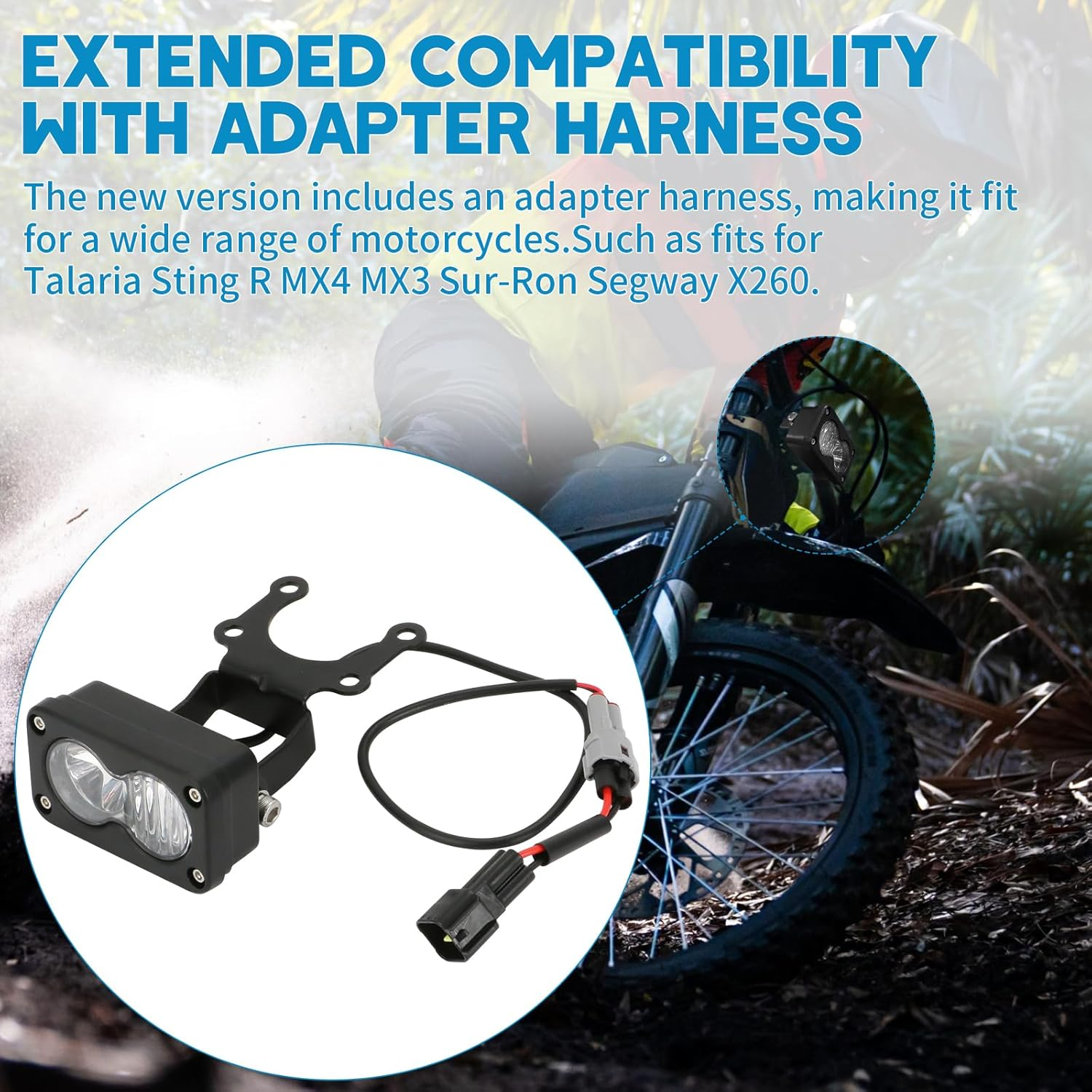 Motoparty Upgrade Headlight Kit Fits for Talaria Sting R MX4 Sur-Ron Segway X260, with Adapter Harness, 20W 6000-6500K Upgrade Motorcycle Lights Bars Led Headlamp （3 Inch） image number 5