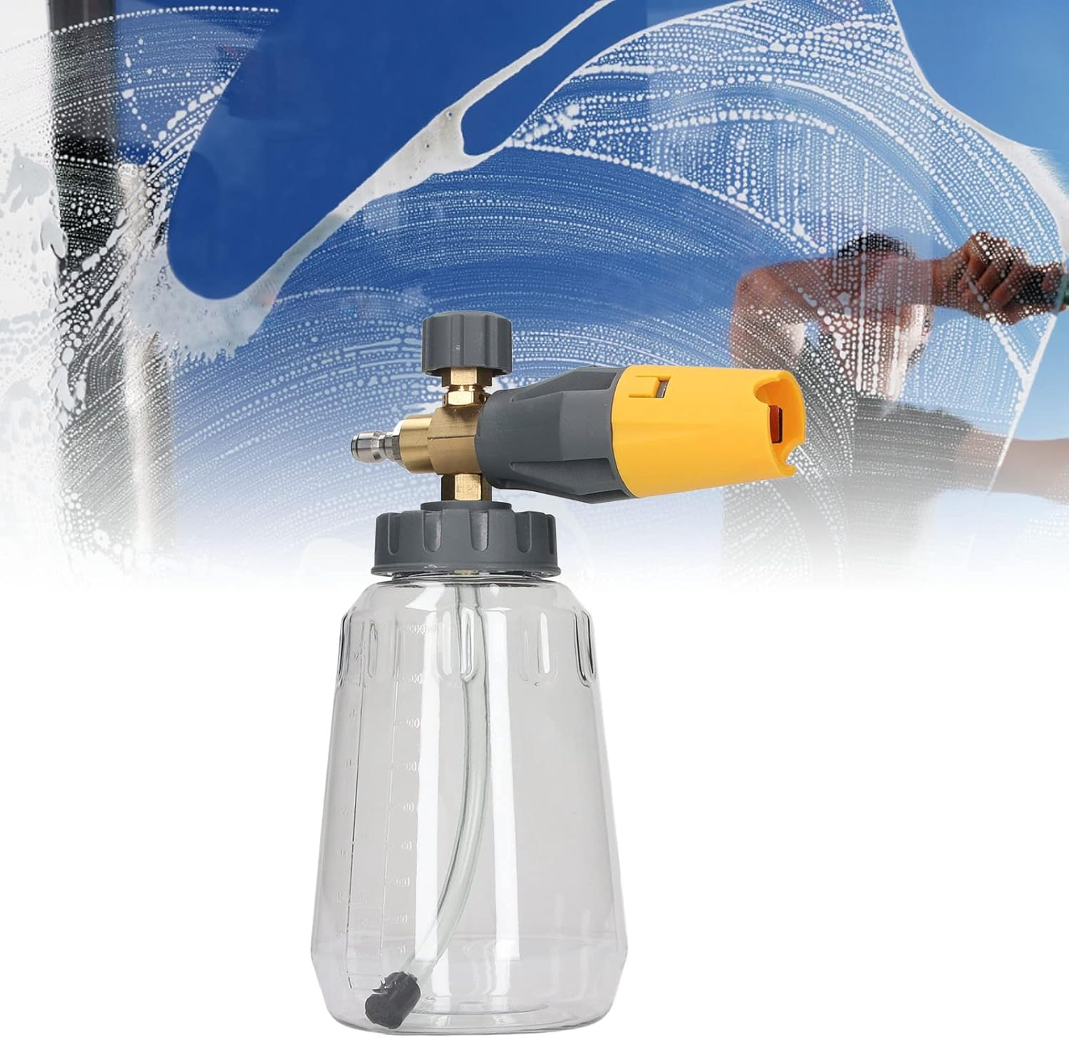 Car Wash Foam Gun, 4000PSI Adjustable Hand Pressure Snow Foam Sprayer Car Wash Professional Car Foam Blaster with 1/4 Inch Quick Connector, 1L, Transparent, Rotatable Nozzle (Yellow) image number 5