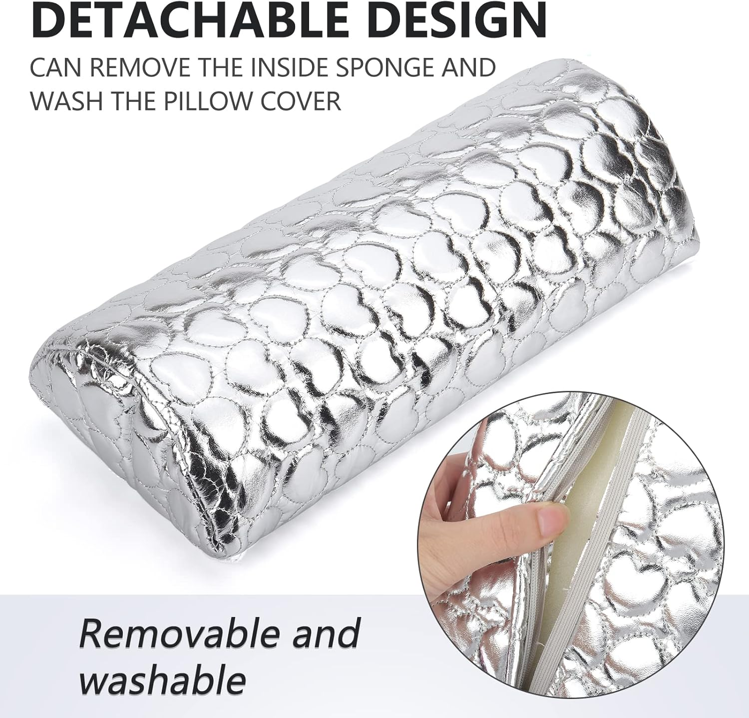 Nail Pillow Hand Rest for Nails, Washable PU Leather Nail Armrest Detachable Manicure Hand Pillow Cushion Nail Art Accessories Tool for Nails Tech (Sliver) - Pink image number 3