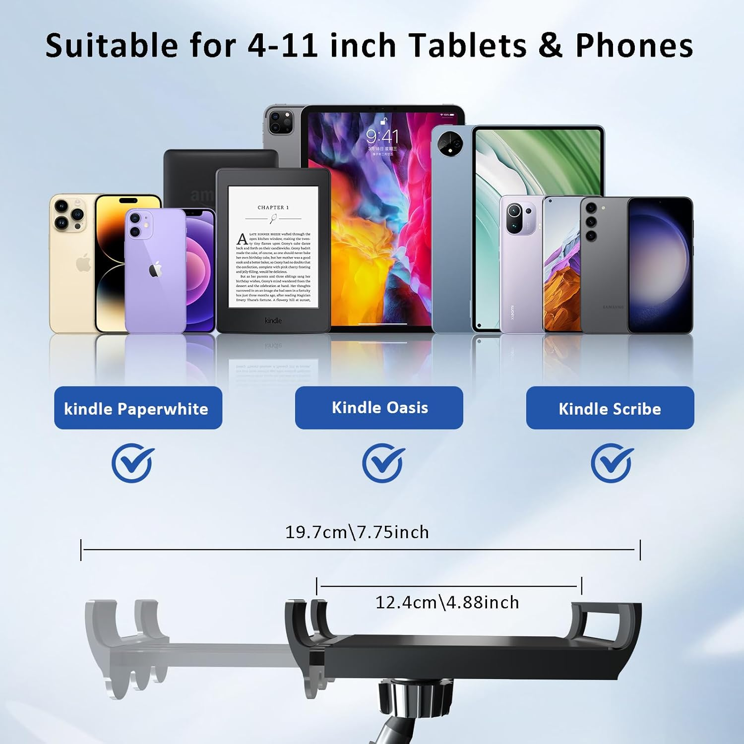 Tablet Holder for Kindle Reading in Bed with Remote Page Turner, Easy Adjust Hands Free Lazy Arm Mount for Kindle Accessories, Gifts for Readers image number 1